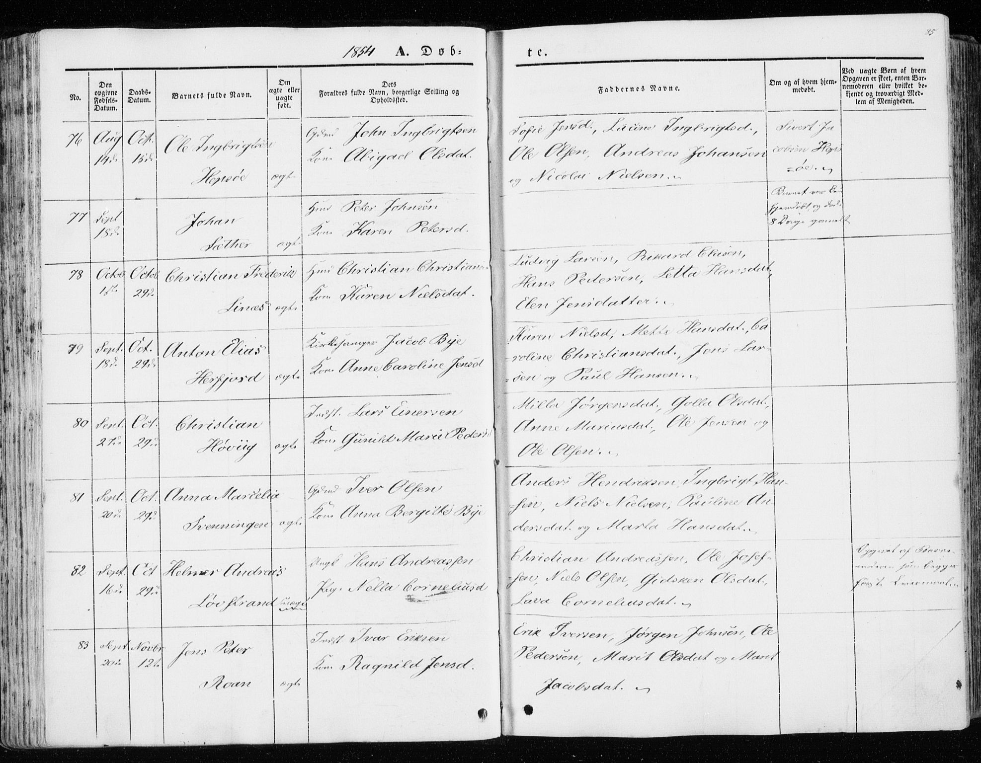 Ministerialprotokoller, klokkerbøker og fødselsregistre - Sør-Trøndelag, SAT/A-1456/657/L0704: Parish register (official) no. 657A05, 1846-1857, p. 85