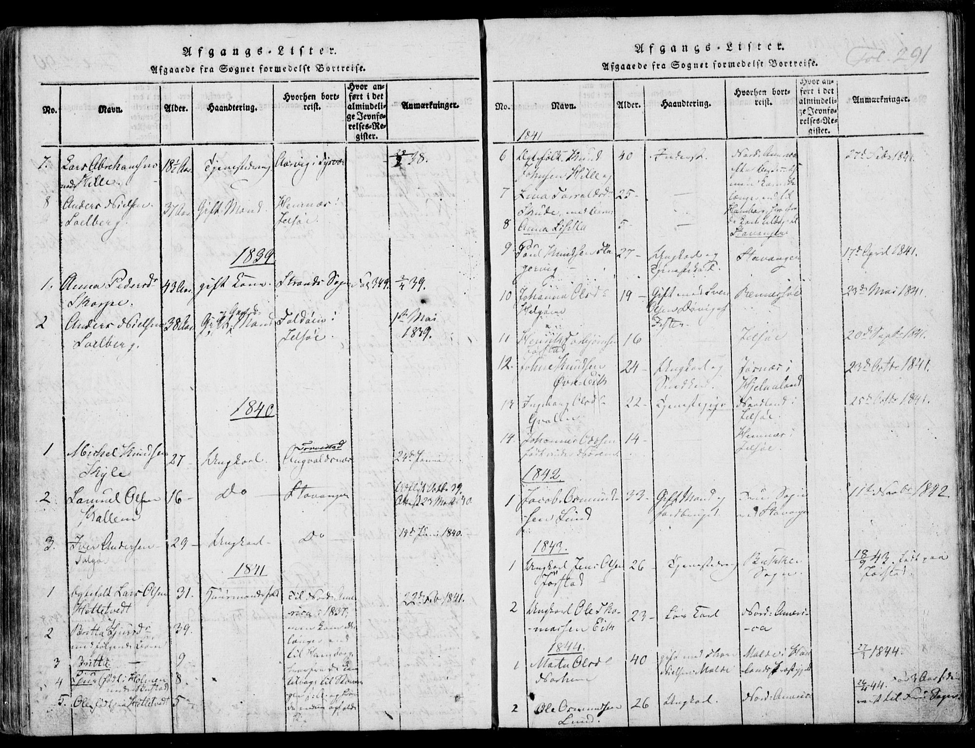 Nedstrand sokneprestkontor, AV/SAST-A-101841/01/IV: Parish register (official) no. A 7, 1816-1870, p. 291