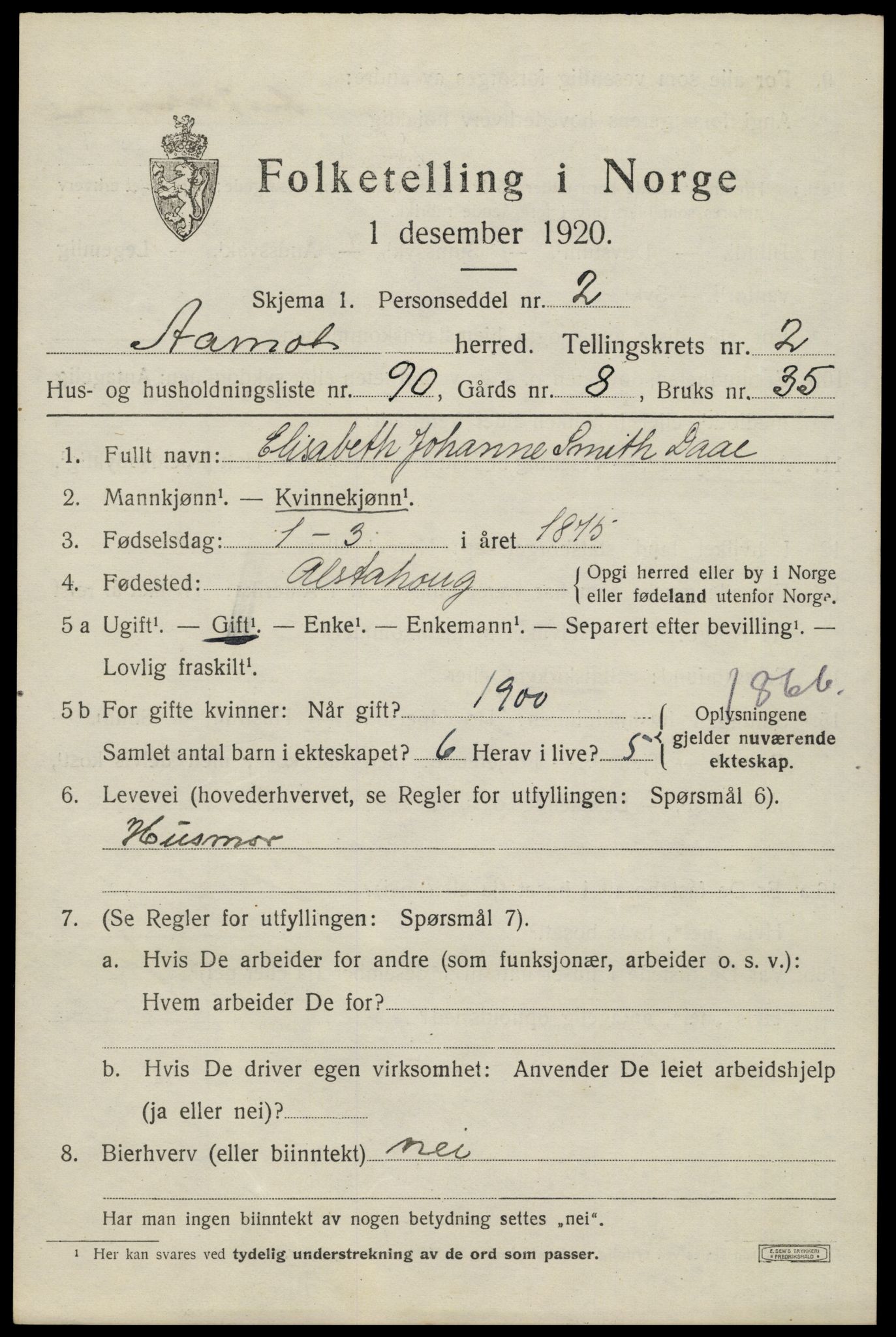 SAH, 1920 census for Åmot, 1920, p. 3809