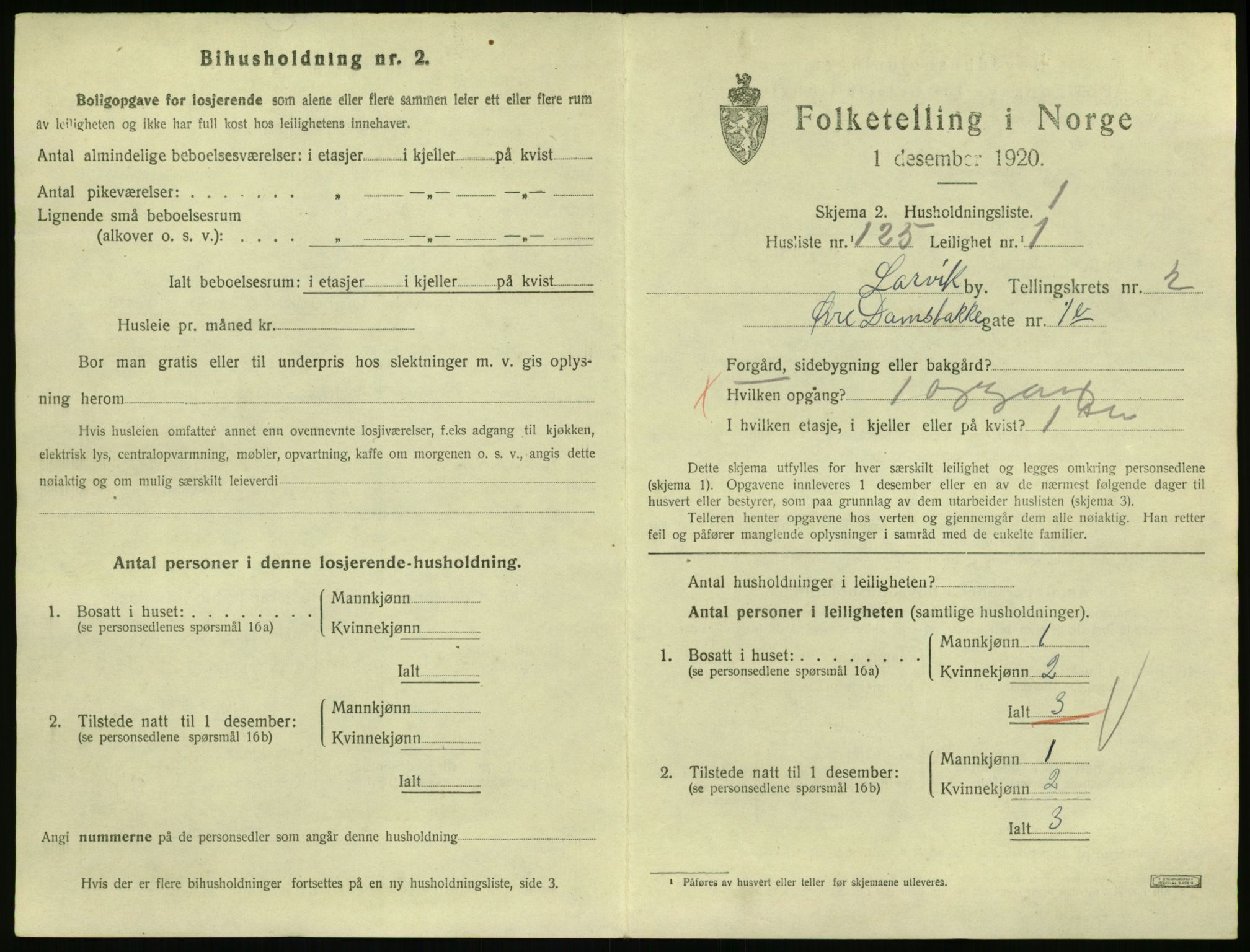 SAKO, 1920 census for Larvik, 1920, p. 3844