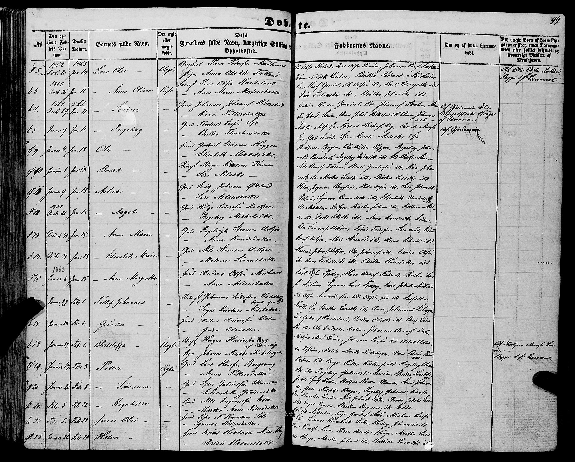 Fjelberg sokneprestembete, SAB/A-75201/H/Haa: Parish register (official) no. A 7, 1851-1867, p. 99