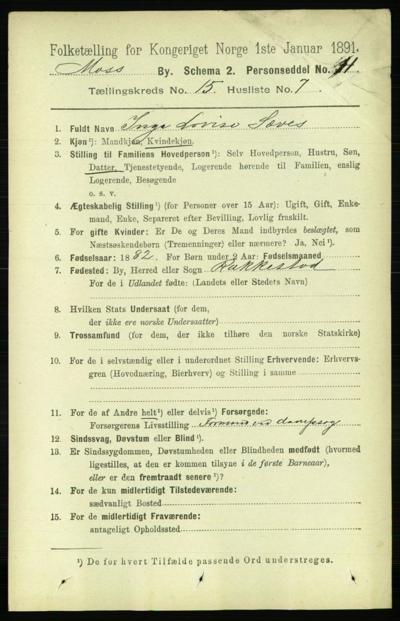 RA, 1891 census for 0104 Moss, 1891, p. 7332