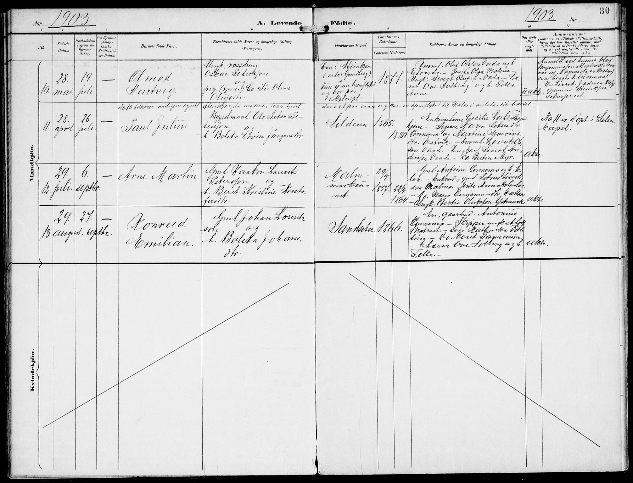 Ministerialprotokoller, klokkerbøker og fødselsregistre - Nord-Trøndelag, AV/SAT-A-1458/745/L0430: Parish register (official) no. 745A02, 1895-1913, p. 30