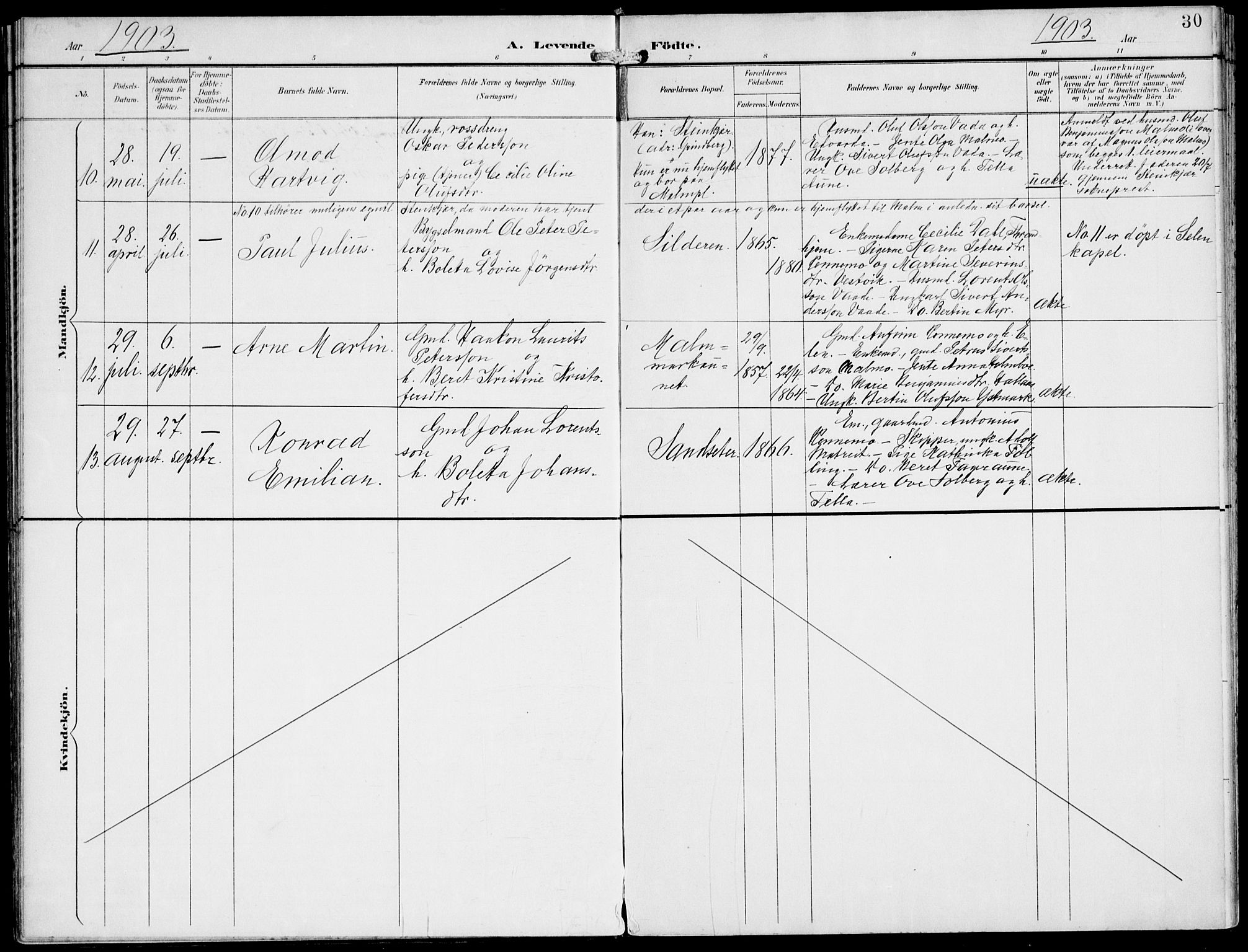 Ministerialprotokoller, klokkerbøker og fødselsregistre - Nord-Trøndelag, AV/SAT-A-1458/745/L0430: Parish register (official) no. 745A02, 1895-1913, p. 30