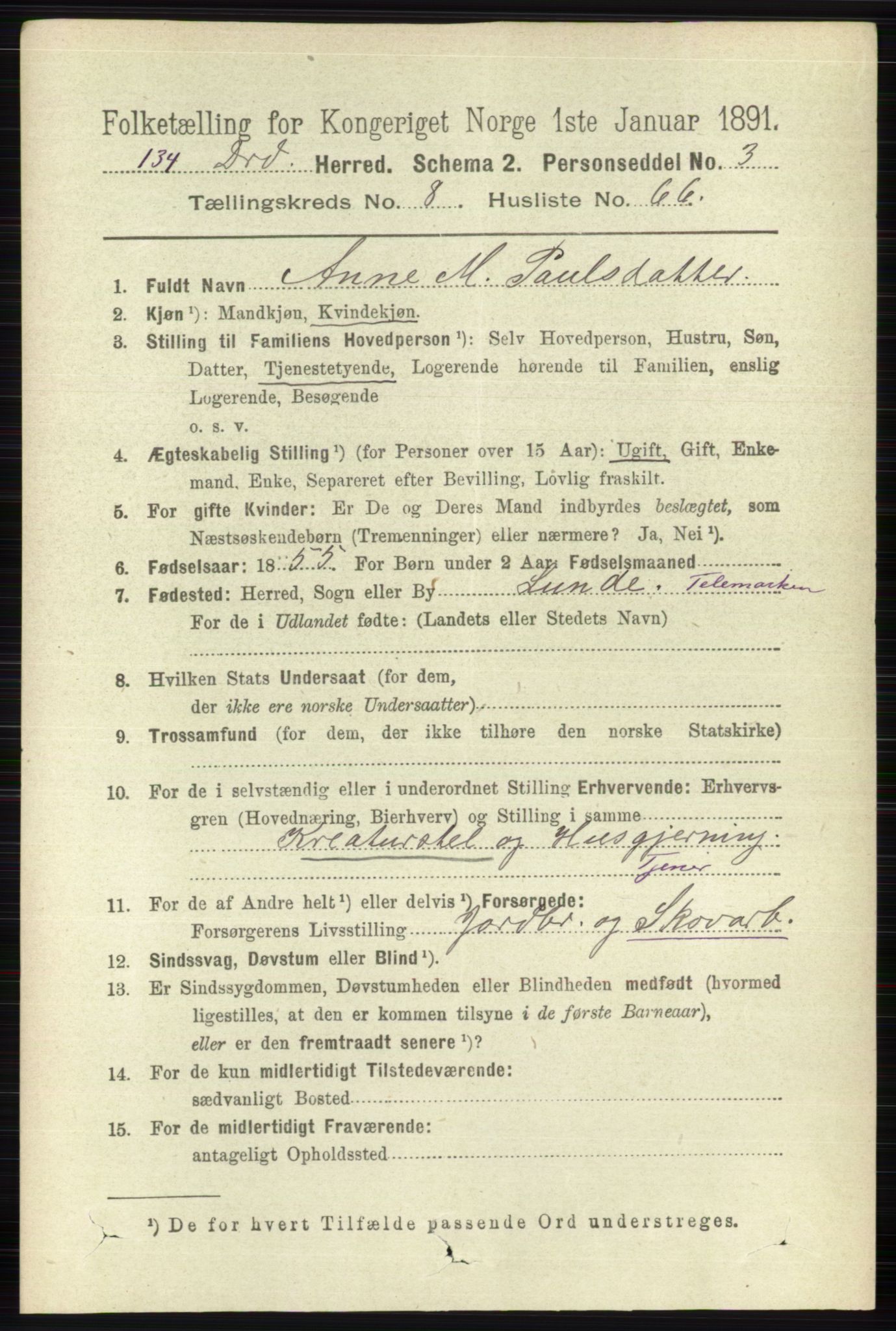 RA, 1891 census for 0817 Drangedal, 1891, p. 3086