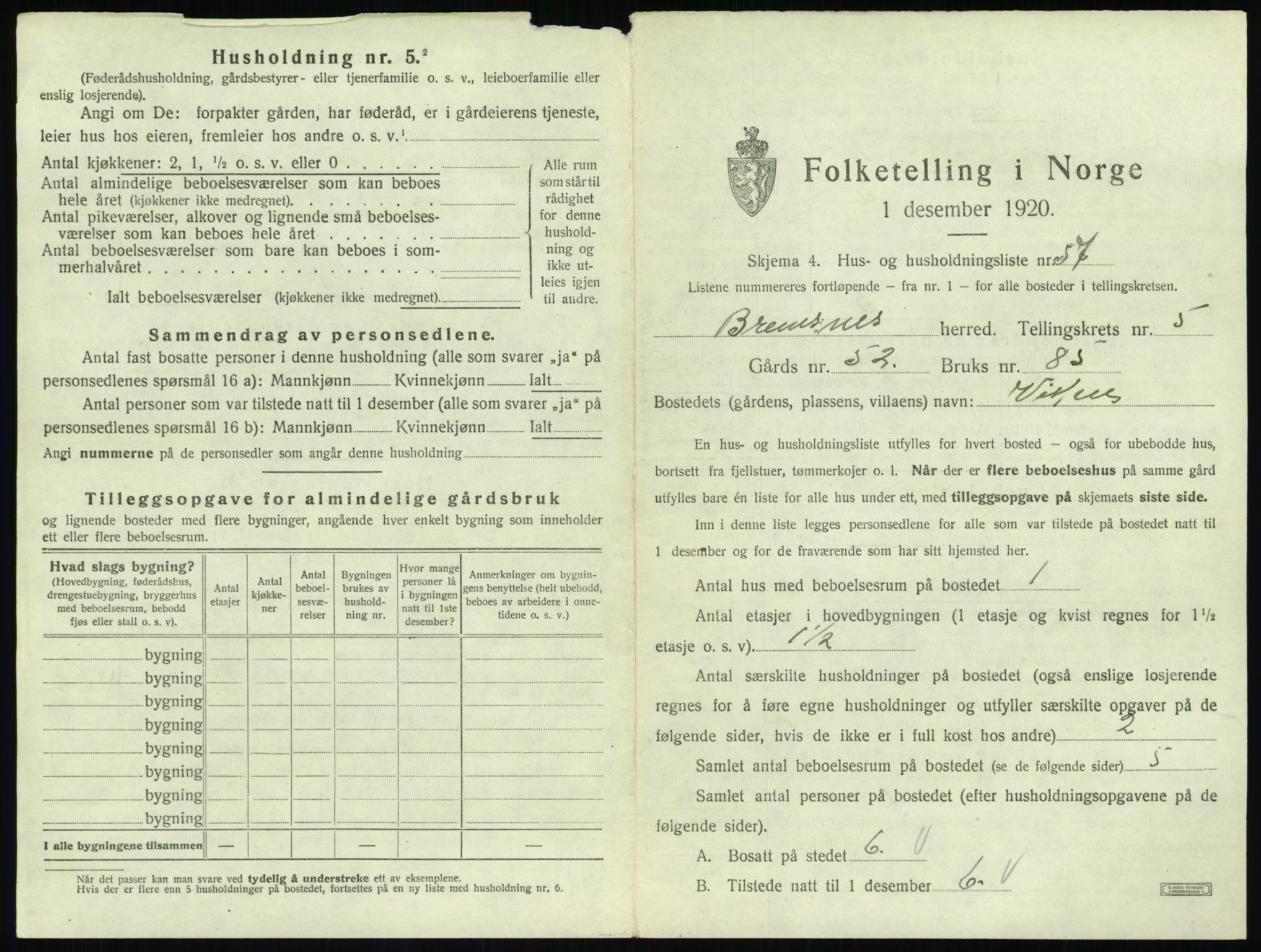 SAT, 1920 census for Bremsnes, 1920, p. 667