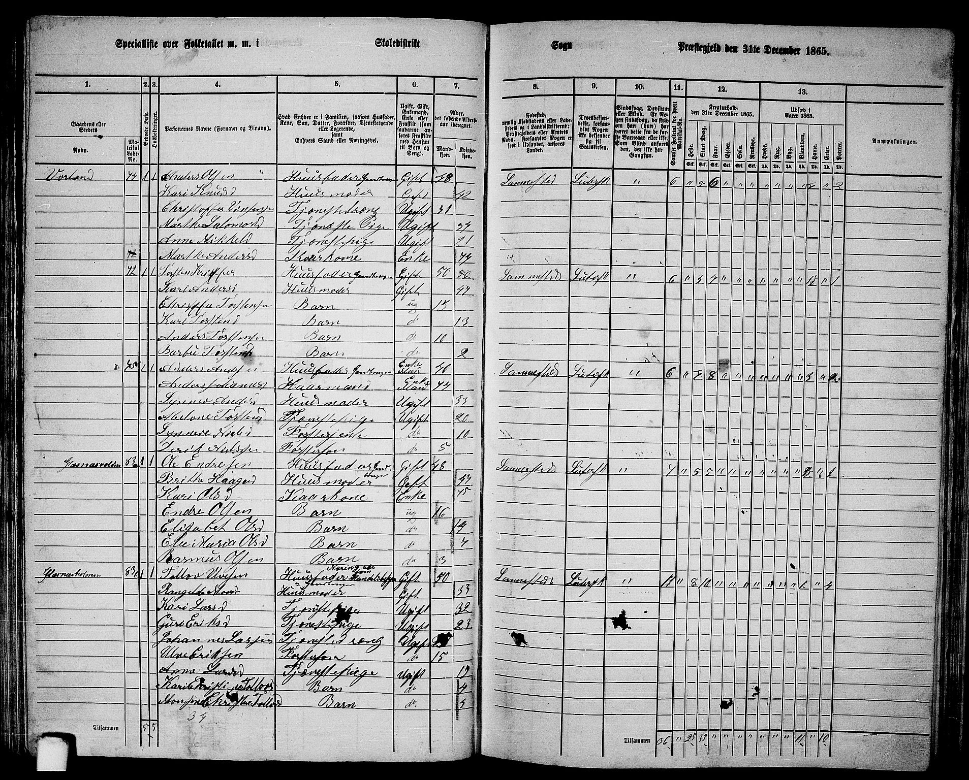 RA, 1865 census for Sund, 1865, p. 67