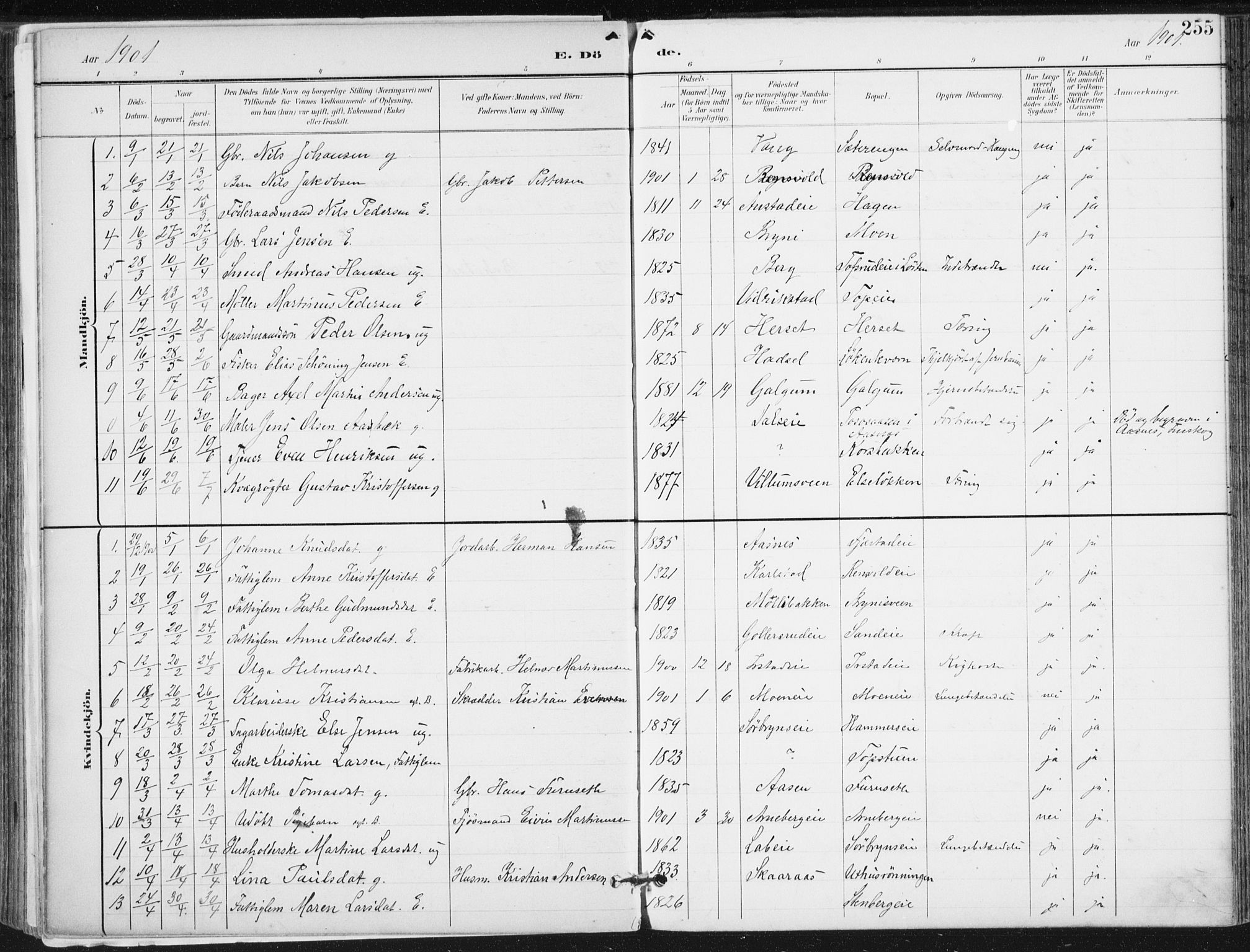 Romedal prestekontor, SAH/PREST-004/K/L0011: Parish register (official) no. 11, 1896-1912, p. 255