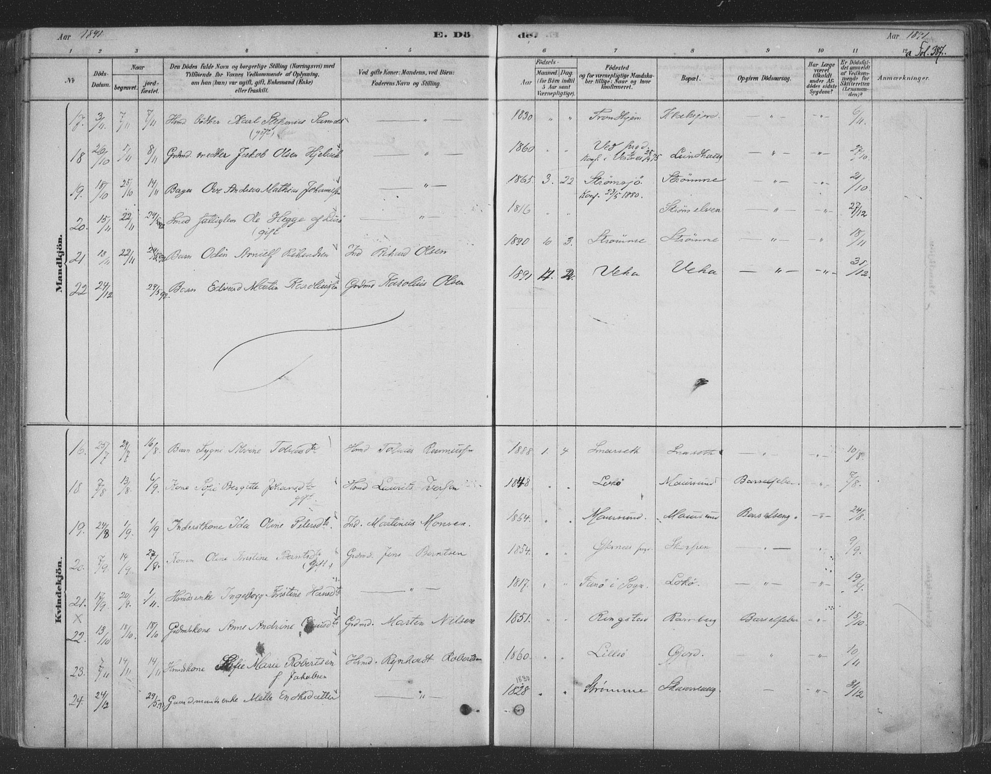 Ministerialprotokoller, klokkerbøker og fødselsregistre - Nordland, SAT/A-1459/891/L1302: Parish register (official) no. 891A07, 1878-1895, p. 387