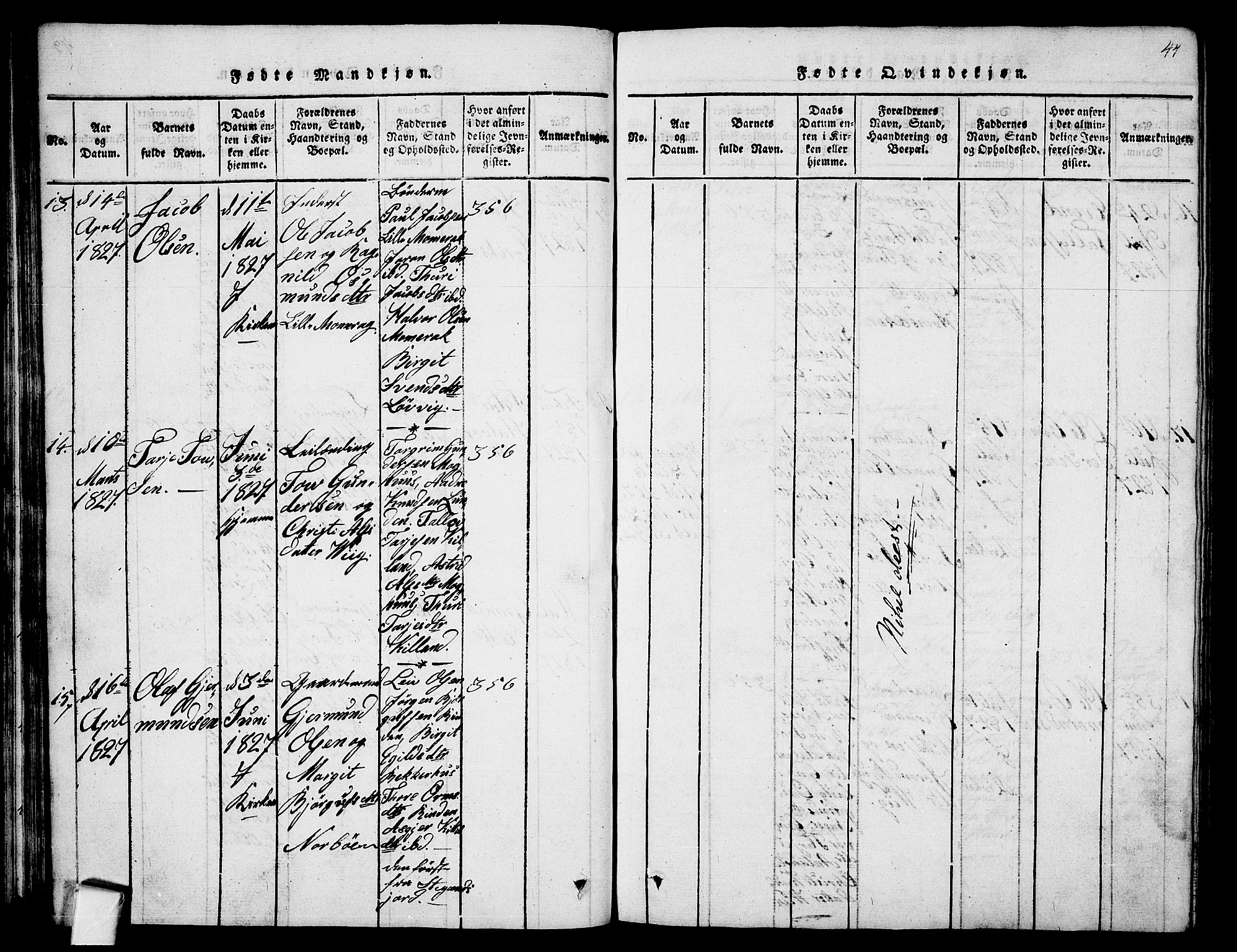 Fyresdal kirkebøker, SAKO/A-263/G/Ga/L0001: Parish register (copy) no. I 1, 1816-1840, p. 44