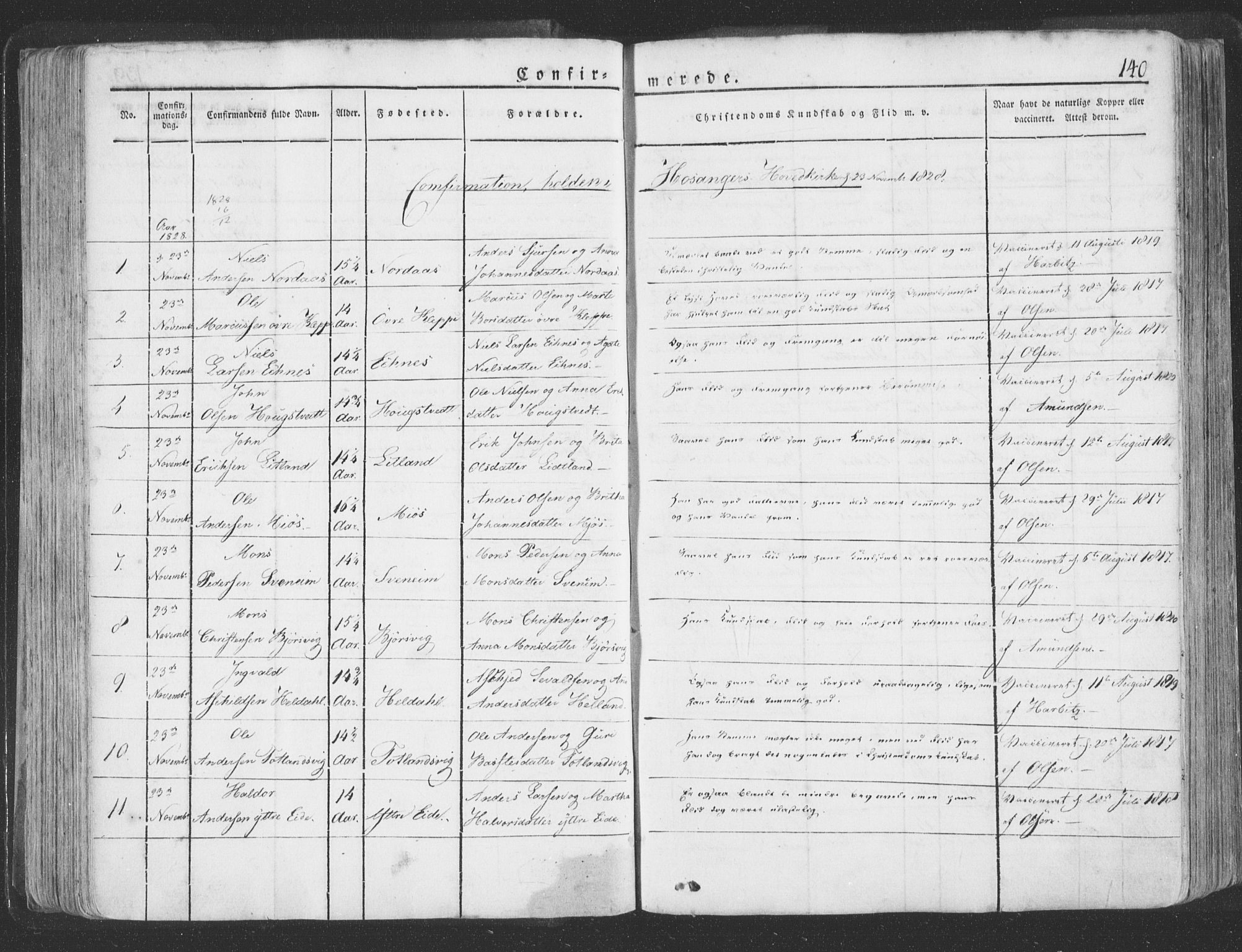 Hosanger sokneprestembete, AV/SAB-A-75801/H/Haa: Parish register (official) no. A 6, 1824-1835, p. 140