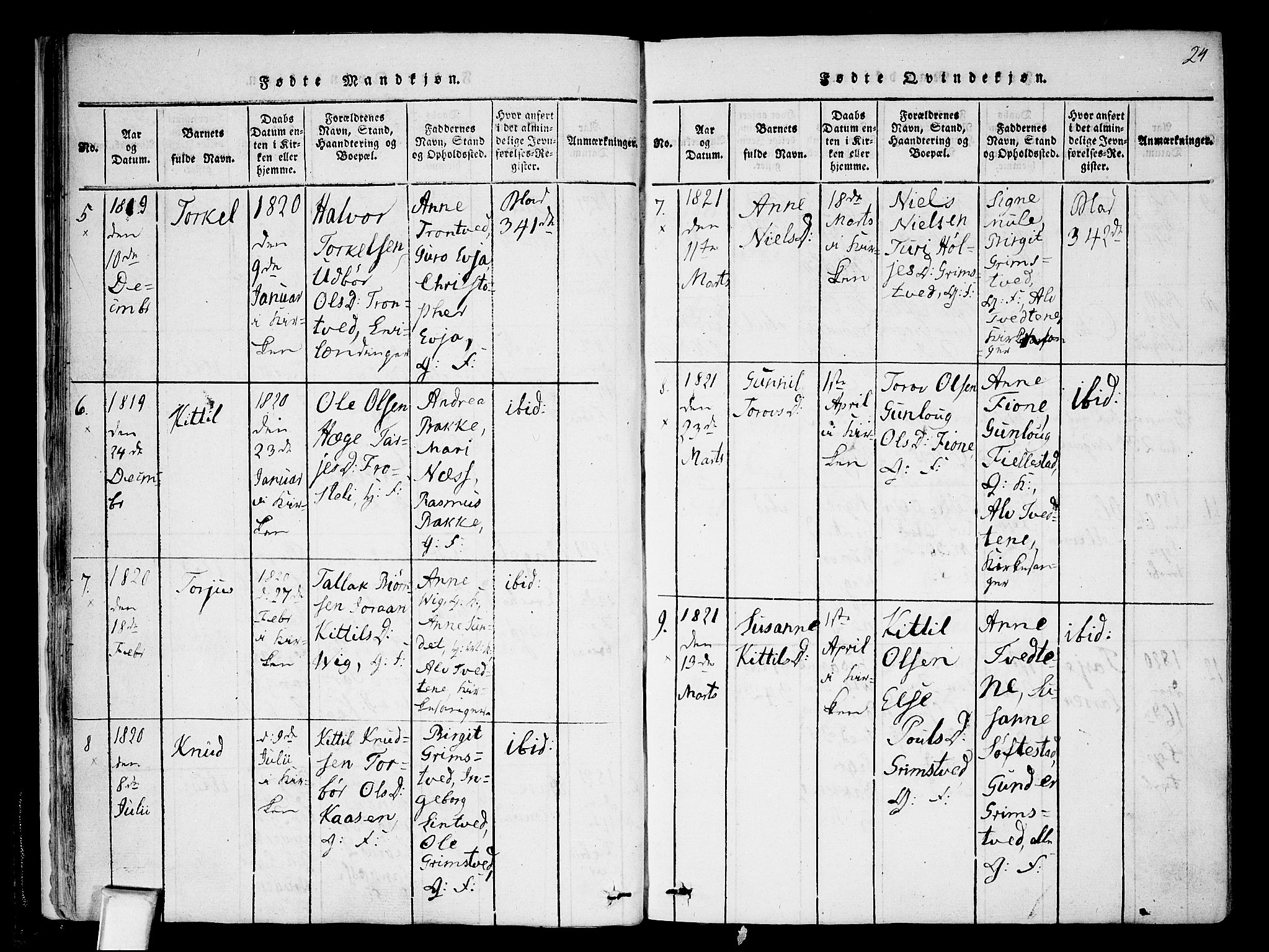 Nissedal kirkebøker, SAKO/A-288/F/Fa/L0002: Parish register (official) no. I 2, 1814-1845, p. 24