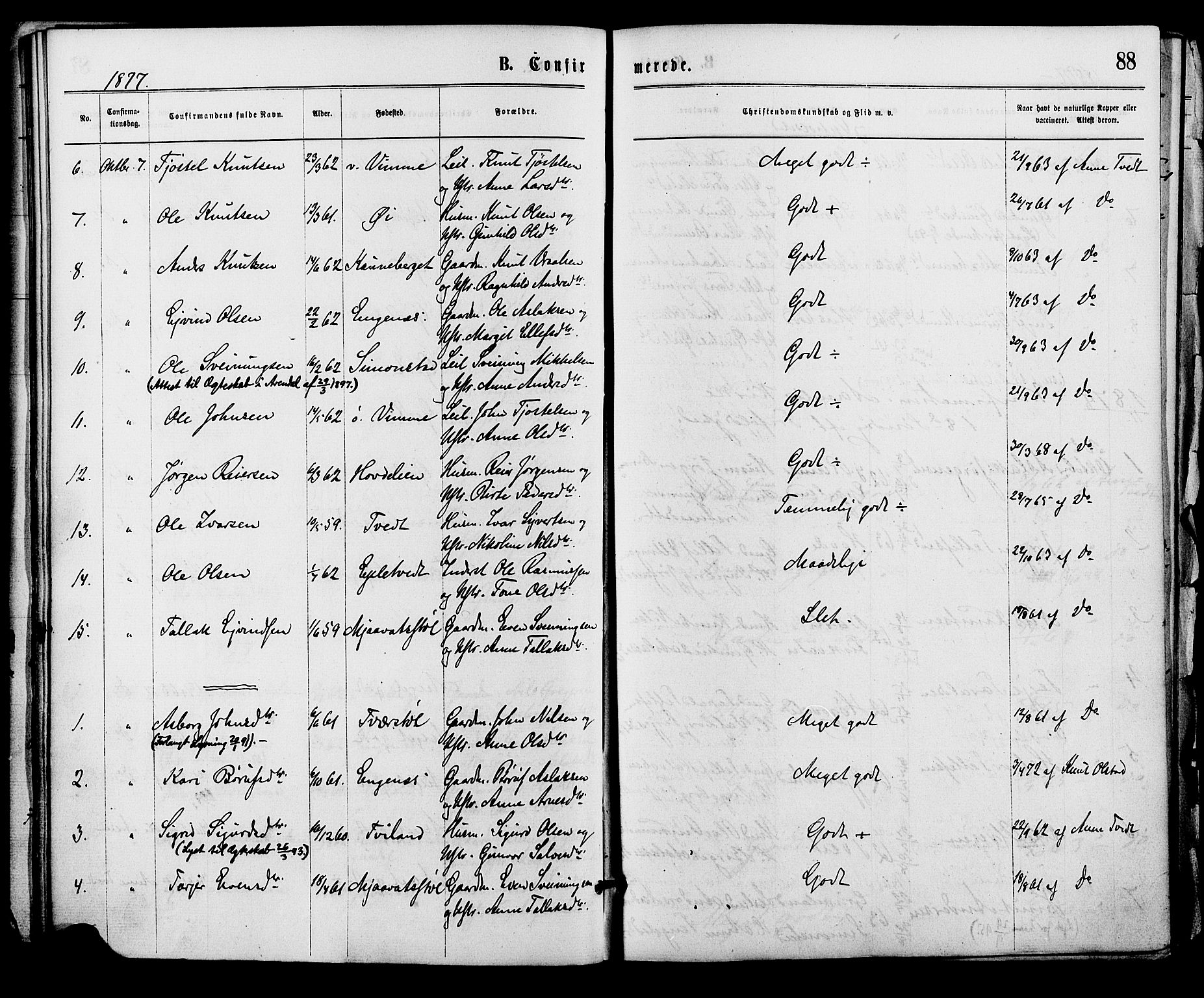 Åmli sokneprestkontor, AV/SAK-1111-0050/F/Fa/Fac/L0009: Parish register (official) no. A 9 /1, 1869-1884, p. 88