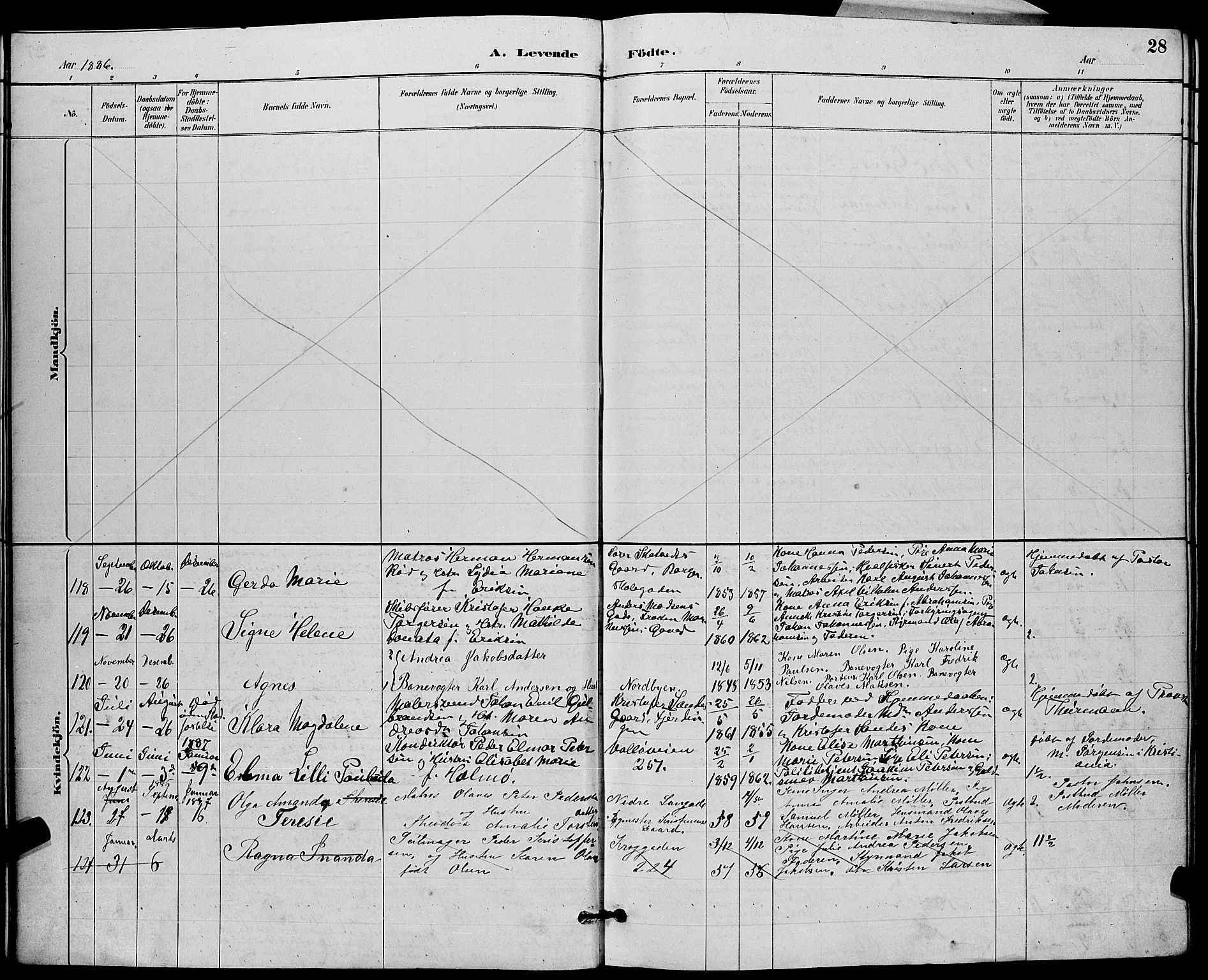 Tønsberg kirkebøker, AV/SAKO-A-330/G/Ga/L0006: Parish register (copy) no. 6, 1885-1895, p. 28