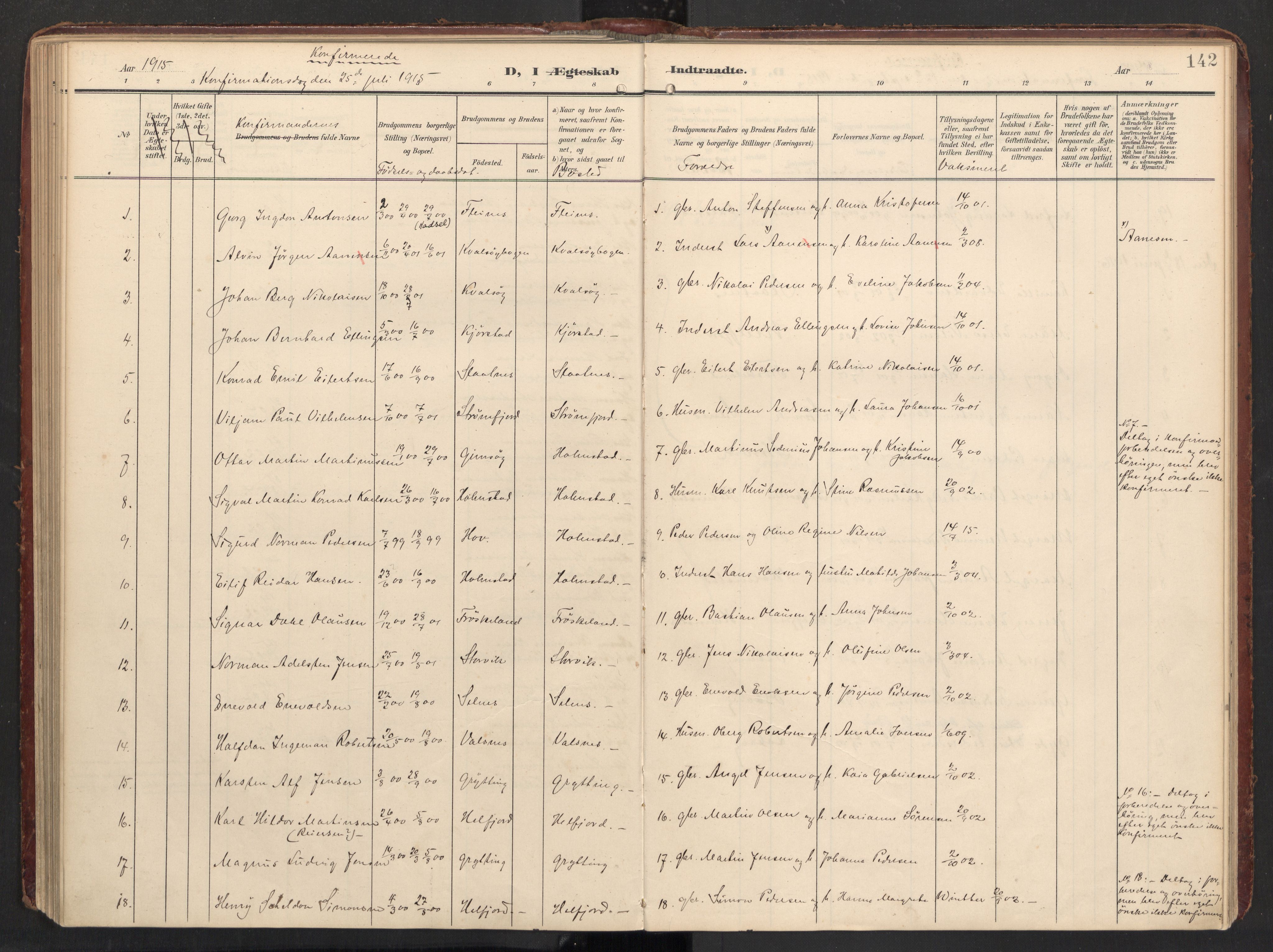 Ministerialprotokoller, klokkerbøker og fødselsregistre - Nordland, AV/SAT-A-1459/890/L1287: Parish register (official) no. 890A02, 1903-1915, p. 142