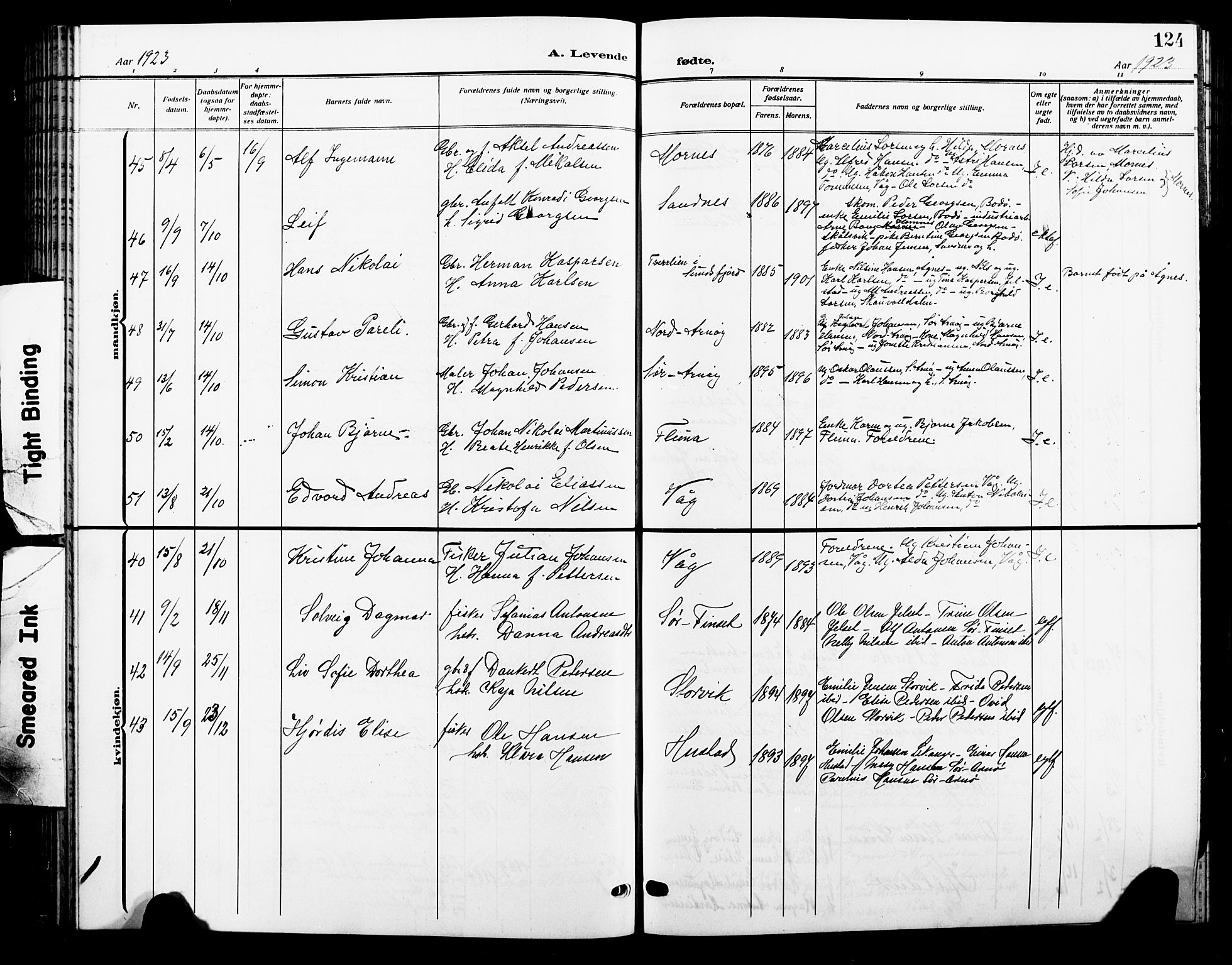 Ministerialprotokoller, klokkerbøker og fødselsregistre - Nordland, AV/SAT-A-1459/805/L0110: Parish register (copy) no. 805C06, 1909-1924, p. 124