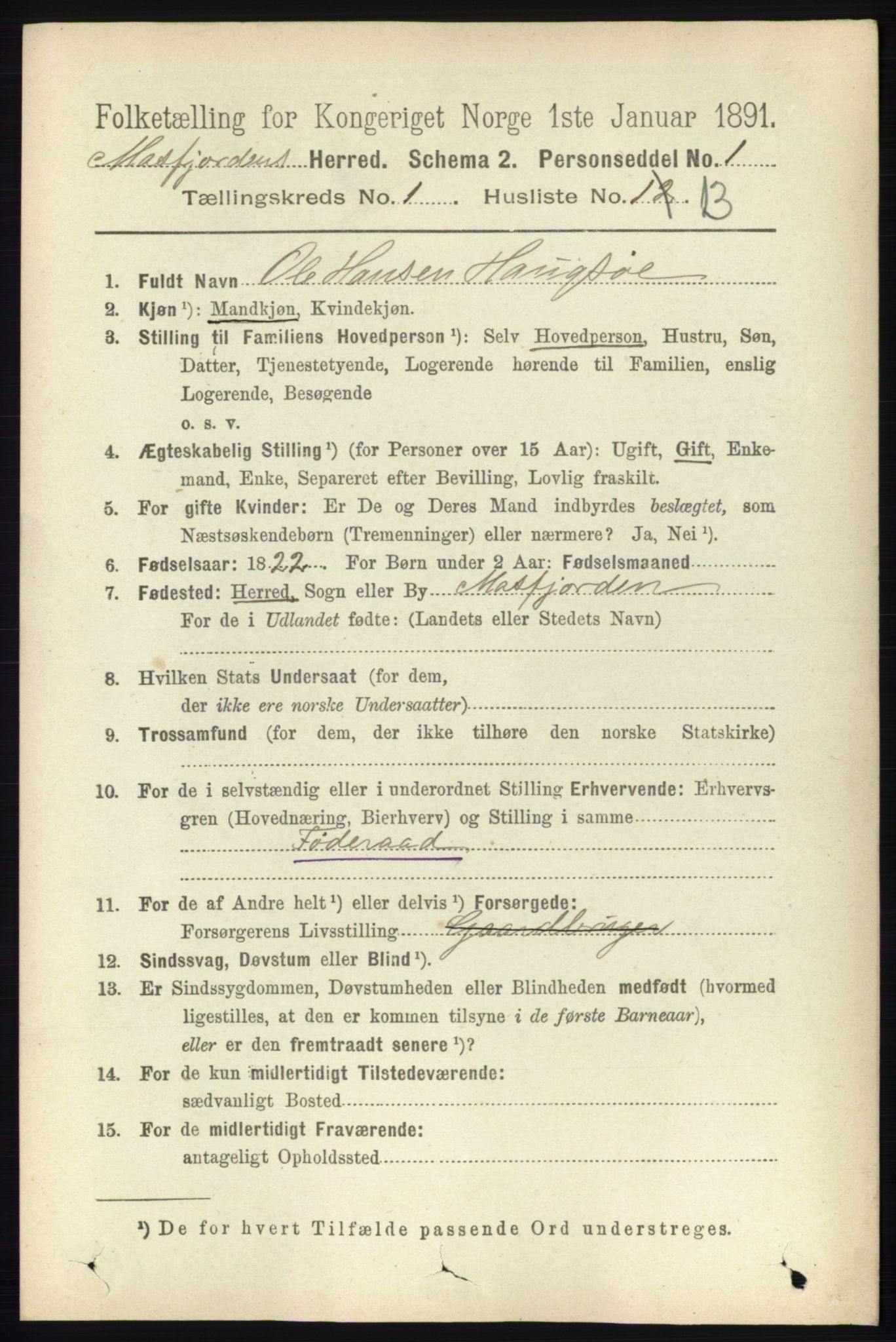 RA, 1891 census for 1266 Masfjorden, 1891, p. 127