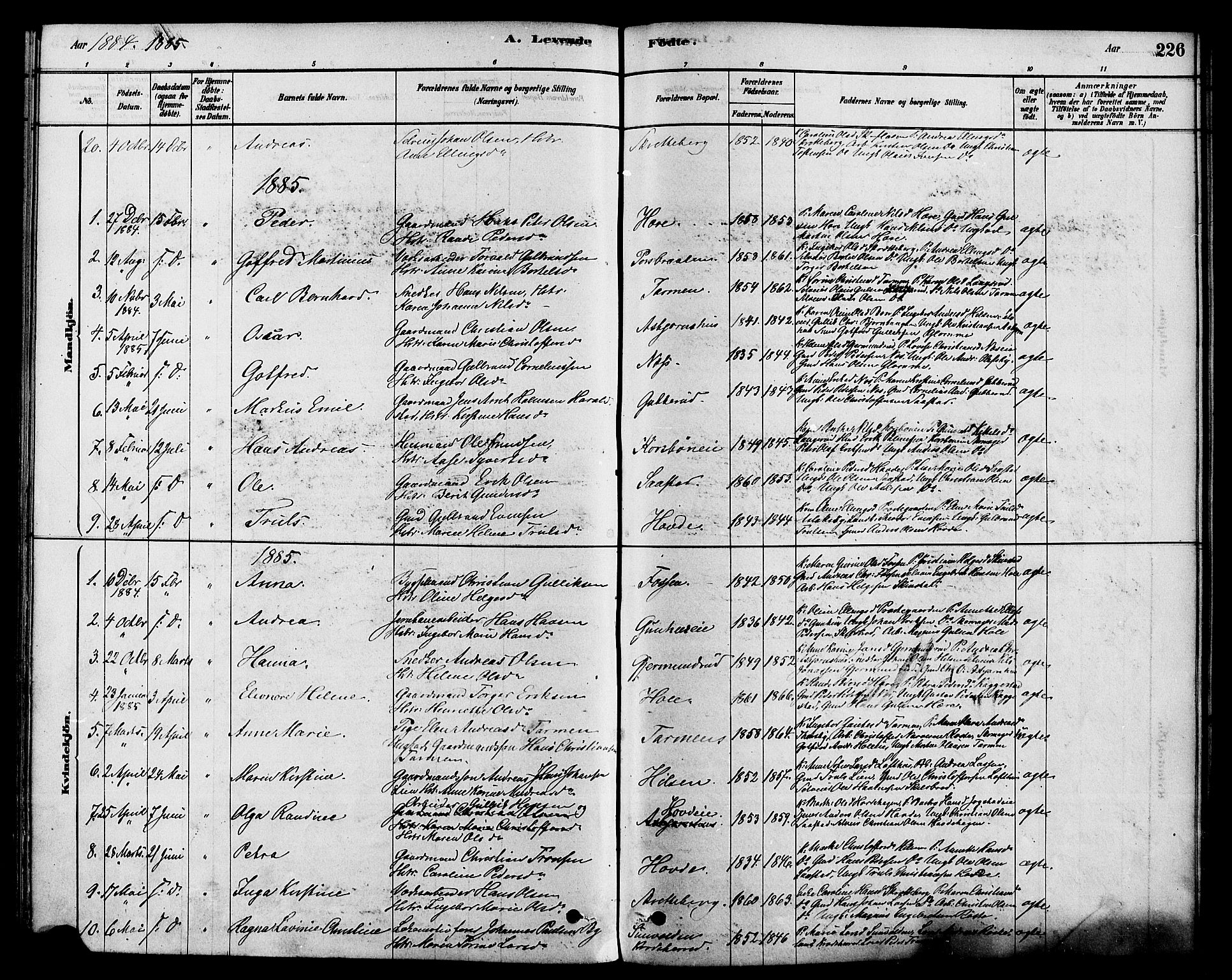 Modum kirkebøker, AV/SAKO-A-234/F/Fa/L0015: Parish register (official) no. 15 /2, 1877-1889, p. 226