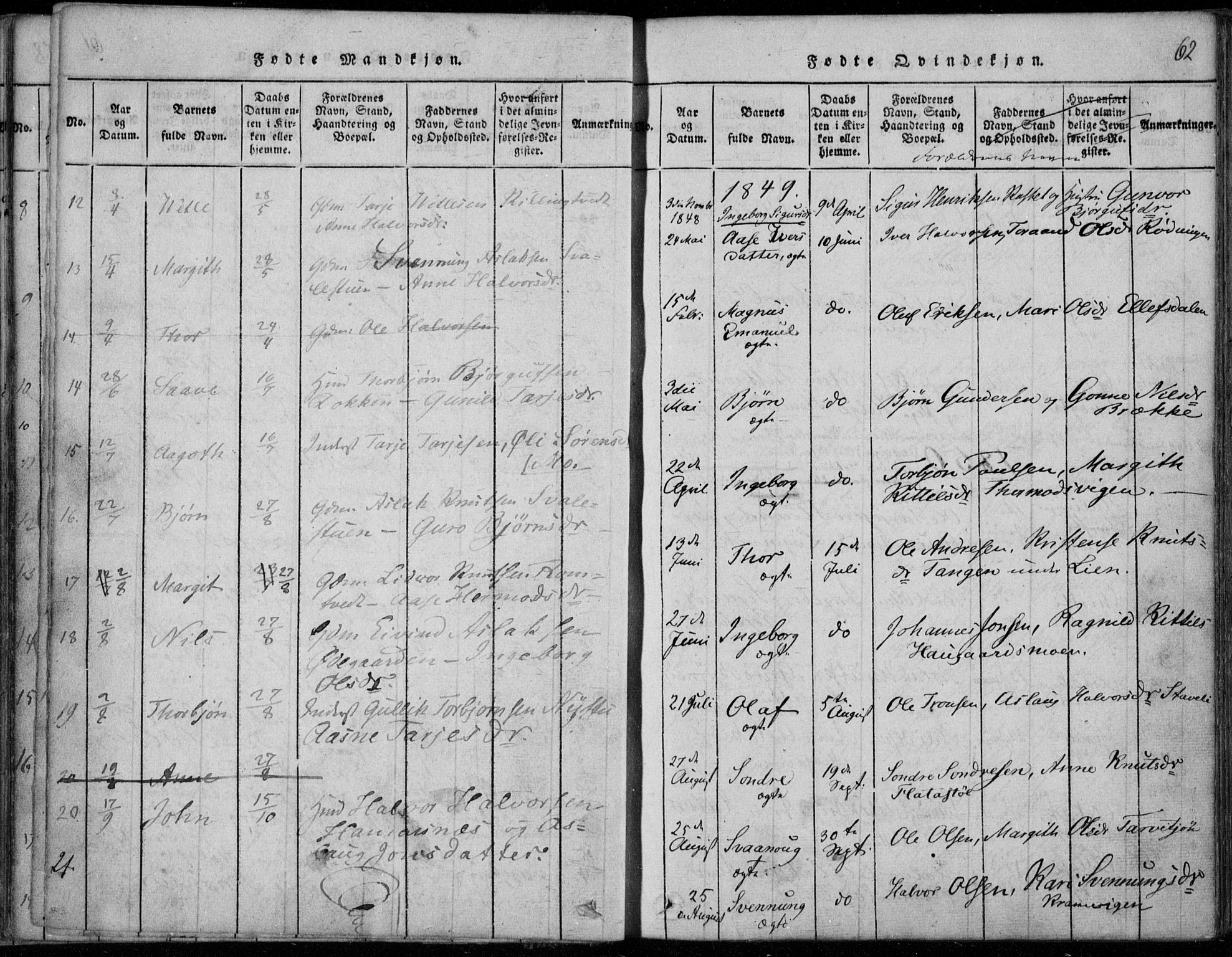 Rauland kirkebøker, AV/SAKO-A-292/F/Fa/L0001: Parish register (official) no. I 1, 1814-1859, p. 62