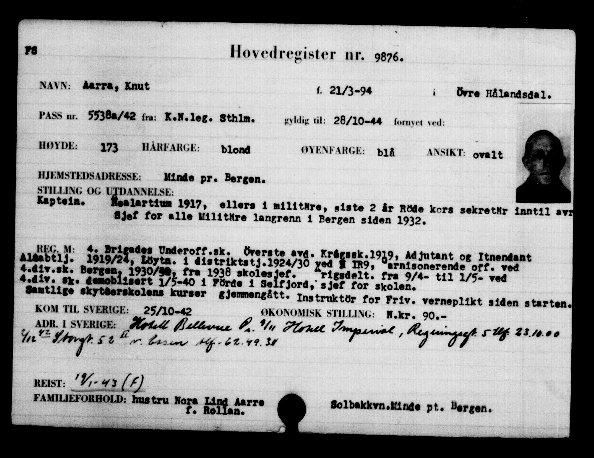 Utenriksstasjonene, Legasjonen i Stockholm, Flyktningkontoret, AV/RA-S-6753/V/Va/L0006: Kjesäterkartoteket, flyktninger med registreringsnr. 9400-12711, 1940-1945, p. 536