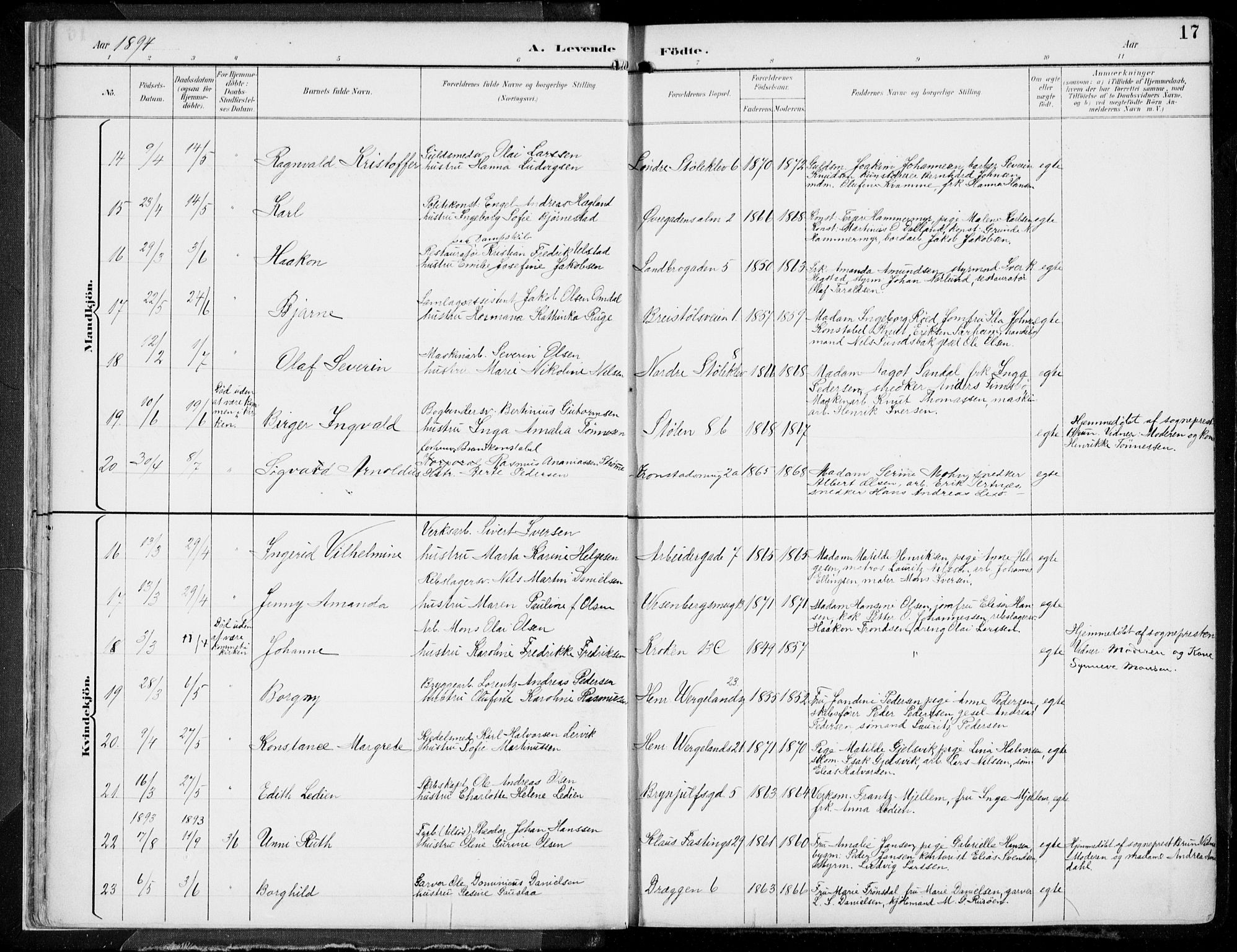 Mariakirken Sokneprestembete, AV/SAB-A-76901/H/Hab/L0005: Parish register (copy) no. A 5, 1893-1913, p. 17