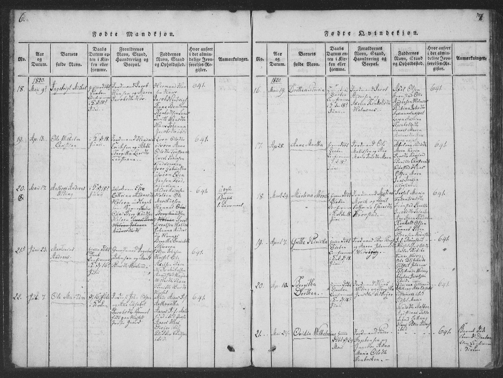 Ministerialprotokoller, klokkerbøker og fødselsregistre - Nordland, AV/SAT-A-1459/888/L1262: Parish register (copy) no. 888C01, 1820-1836, p. 6-7