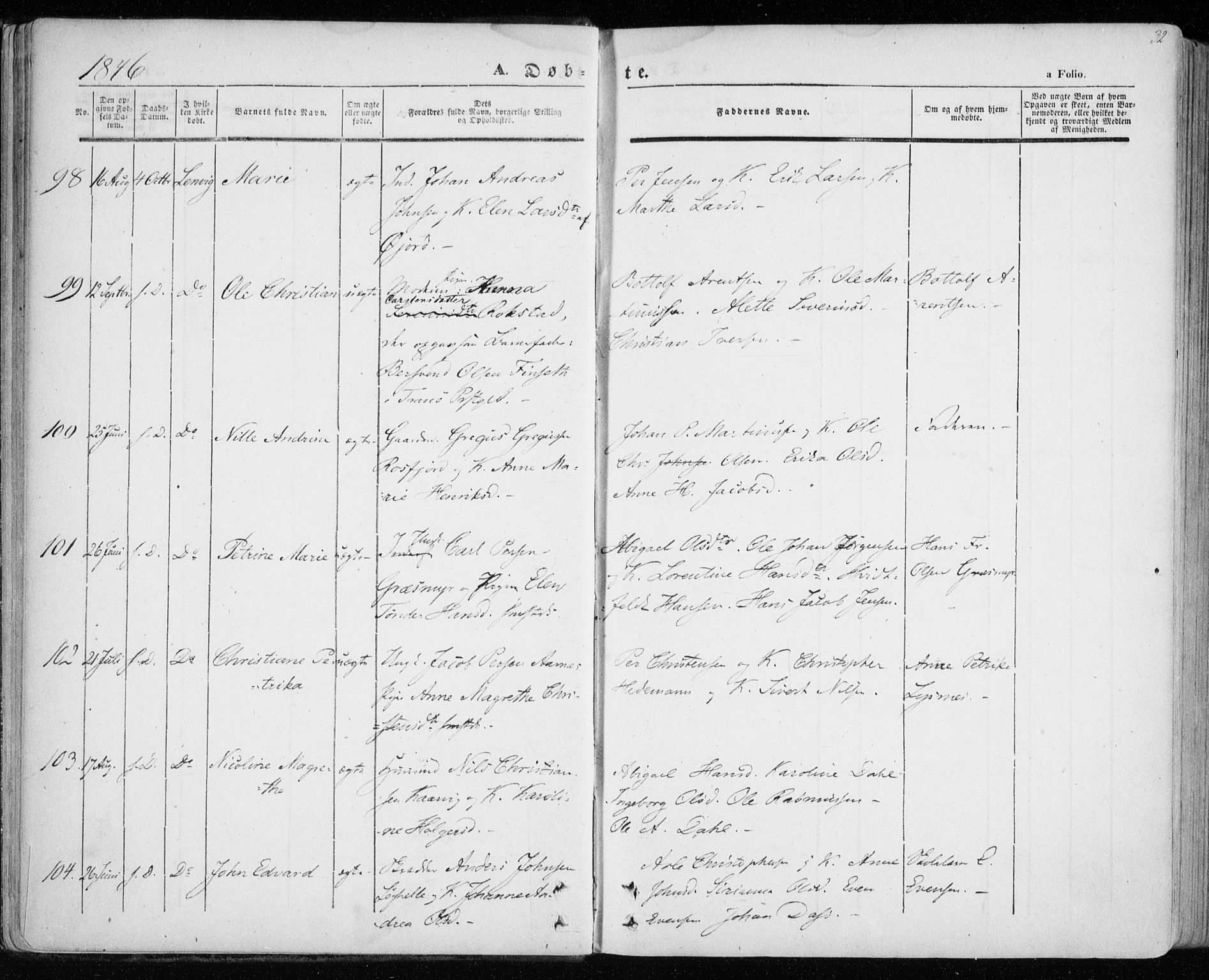 Lenvik sokneprestembete, AV/SATØ-S-1310/H/Ha/Haa/L0006kirke: Parish register (official) no. 6, 1845-1854, p. 32