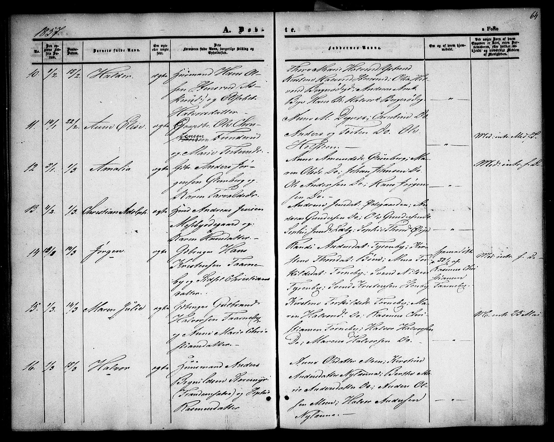 Rødenes prestekontor Kirkebøker, AV/SAO-A-2005/F/Fa/L0006: Parish register (official) no. I 6, 1850-1859, p. 64