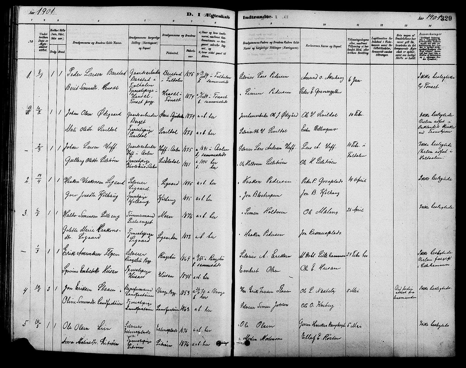 Alvdal prestekontor, SAH/PREST-060/H/Ha/Hab/L0003: Parish register (copy) no. 3, 1878-1907, p. 329