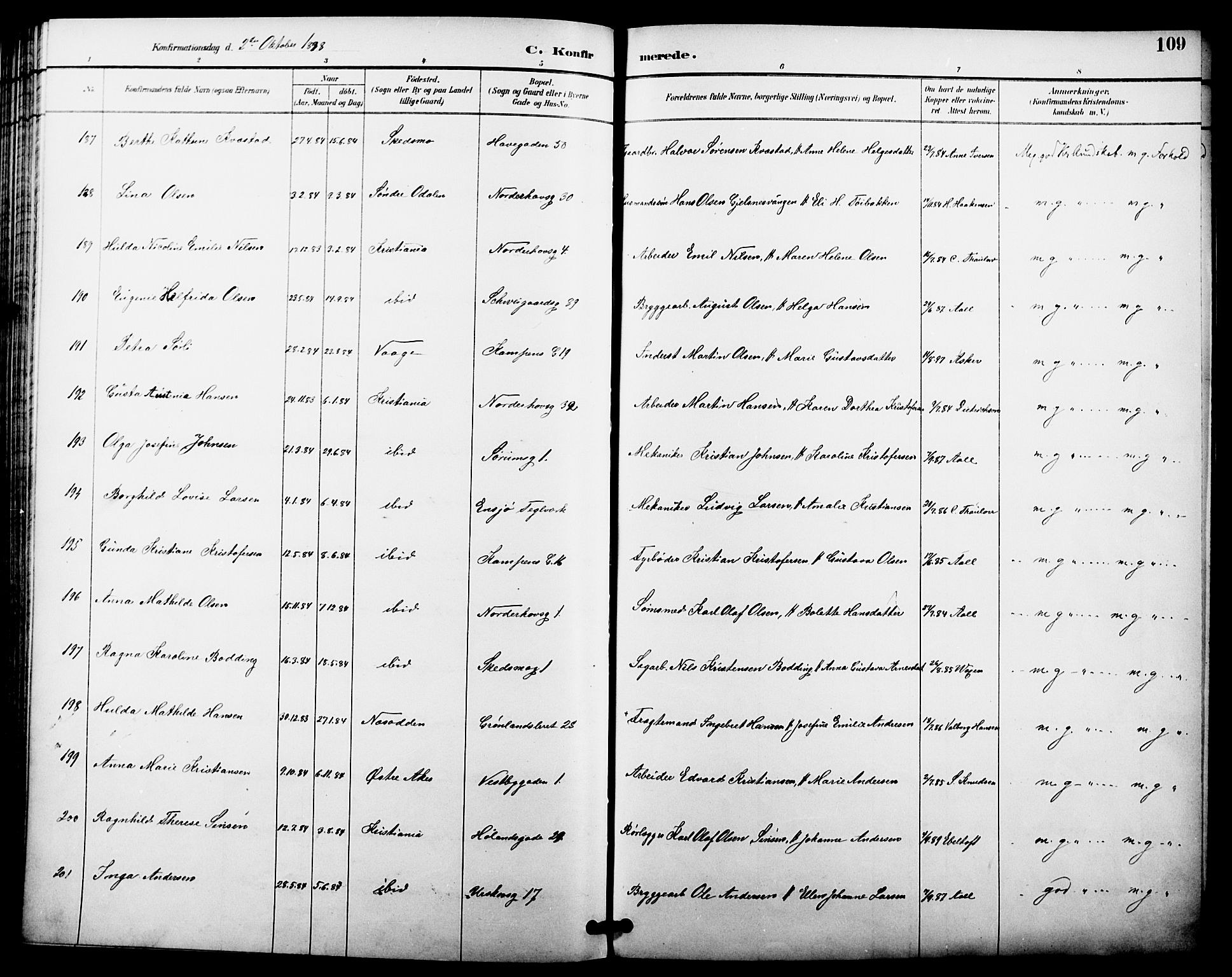 Kampen prestekontor Kirkebøker, AV/SAO-A-10853/F/Fa/L0008: Parish register (official) no. I 8, 1892-1902, p. 109