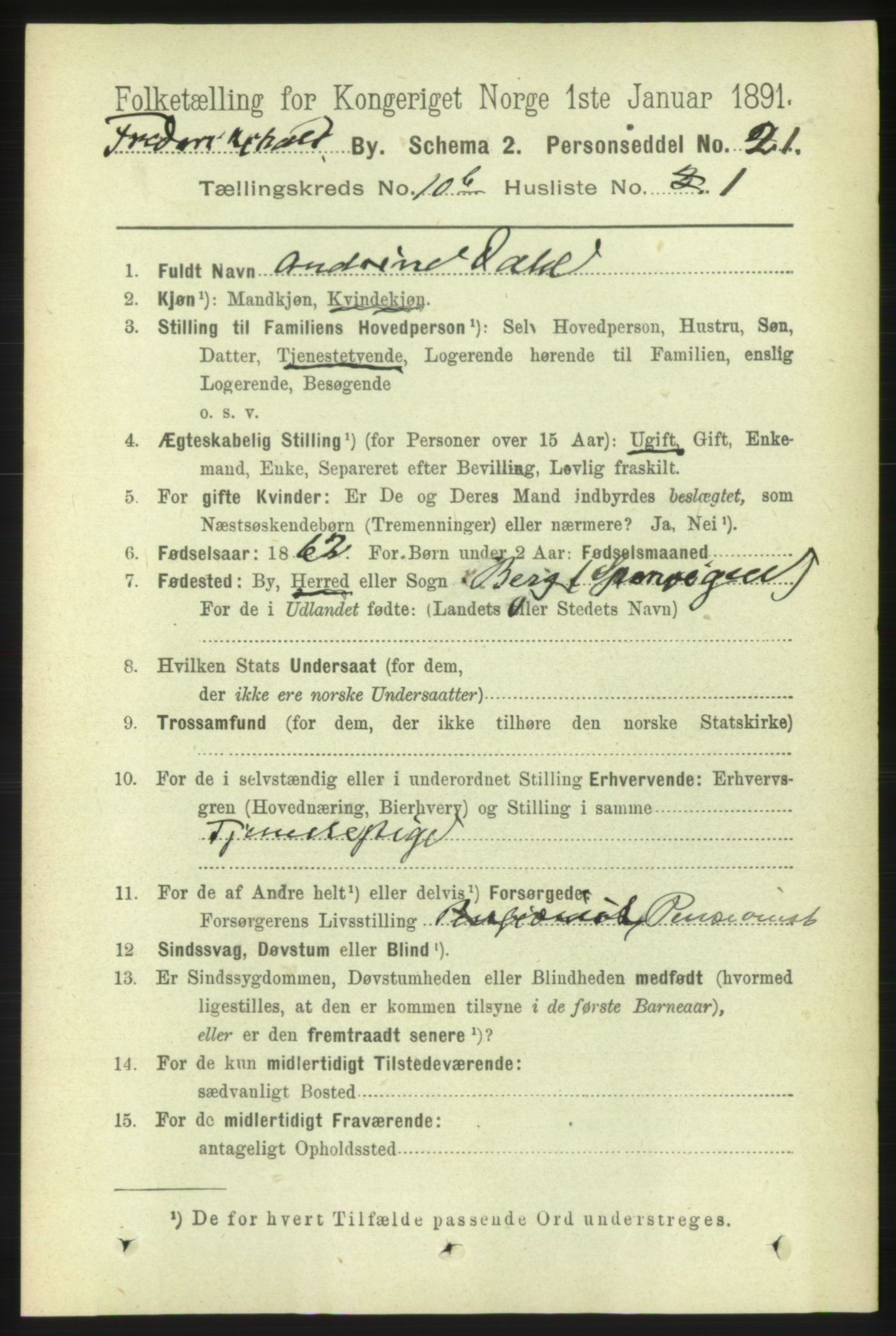 RA, 1891 census for 0101 Fredrikshald, 1891, p. 7368