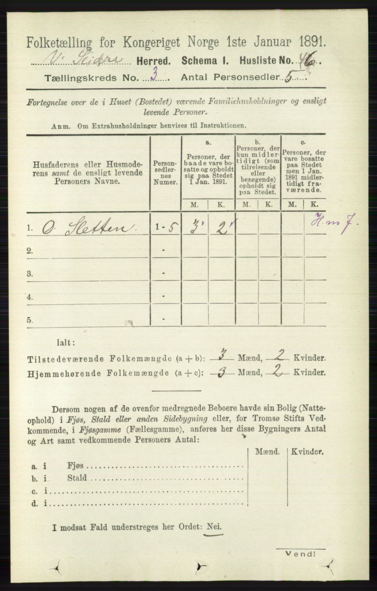 RA, 1891 census for 0543 Vestre Slidre, 1891, p. 809