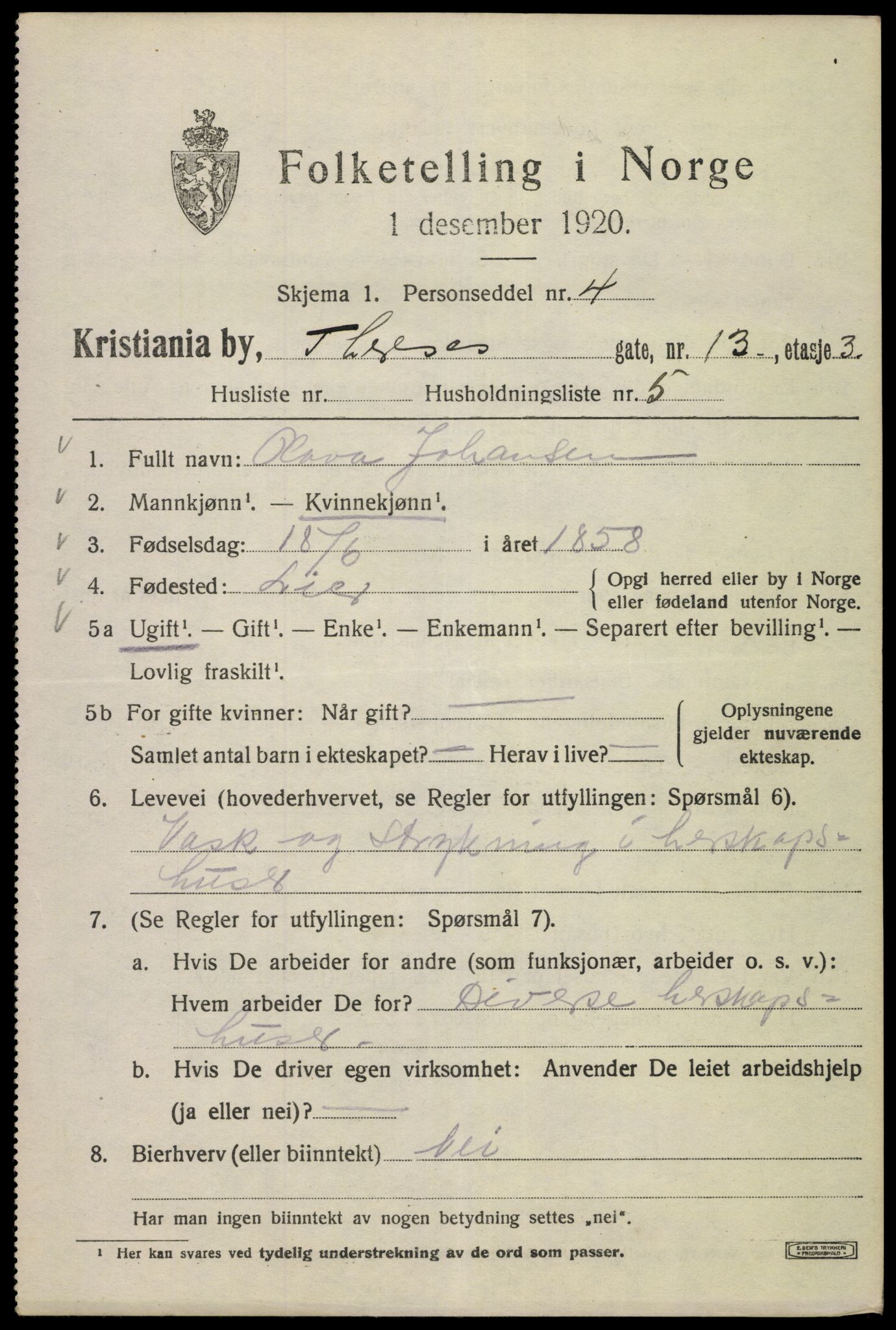 SAO, 1920 census for Kristiania, 1920, p. 566969