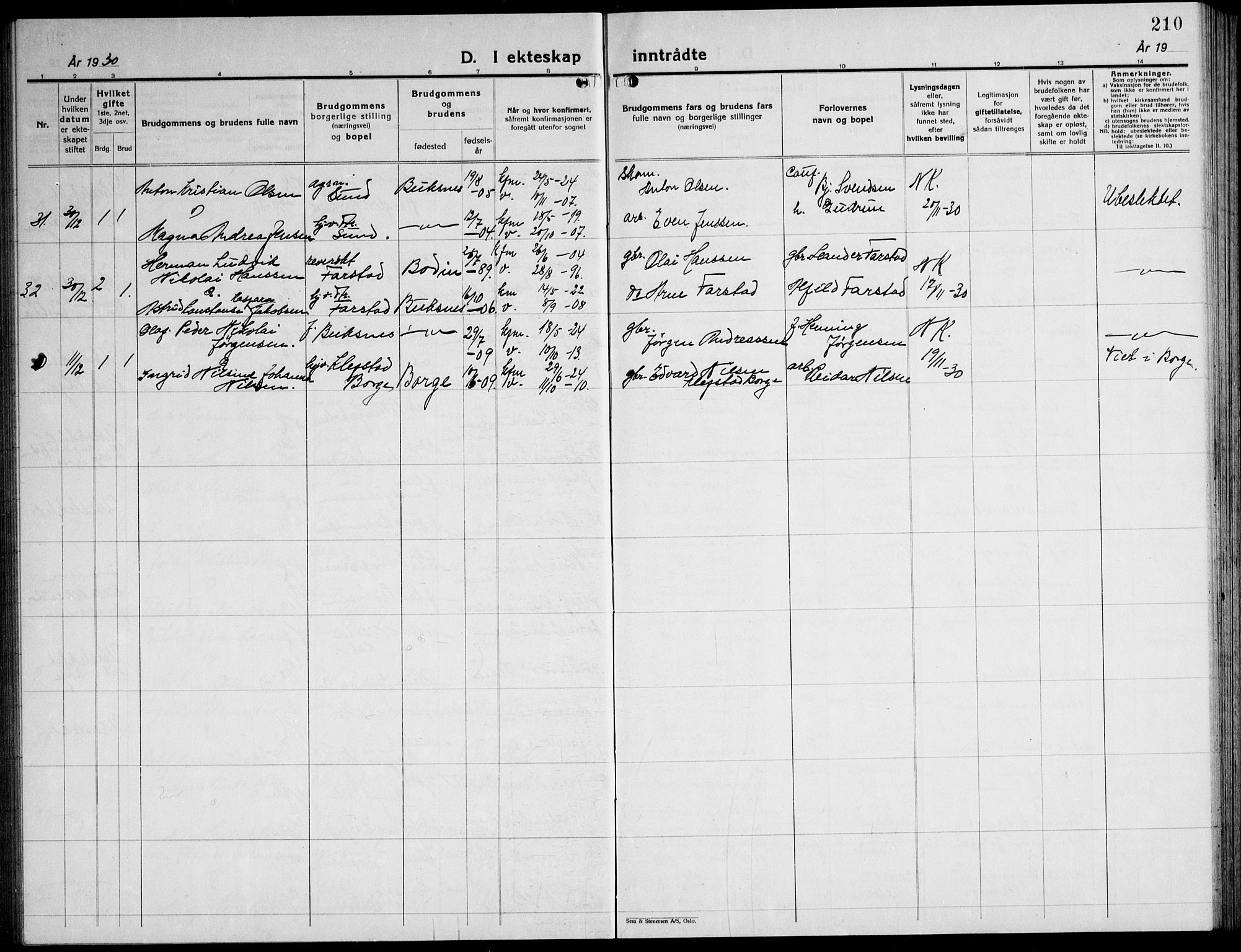 Ministerialprotokoller, klokkerbøker og fødselsregistre - Nordland, AV/SAT-A-1459/881/L1170: Parish register (copy) no. 881C07, 1930-1943, p. 210