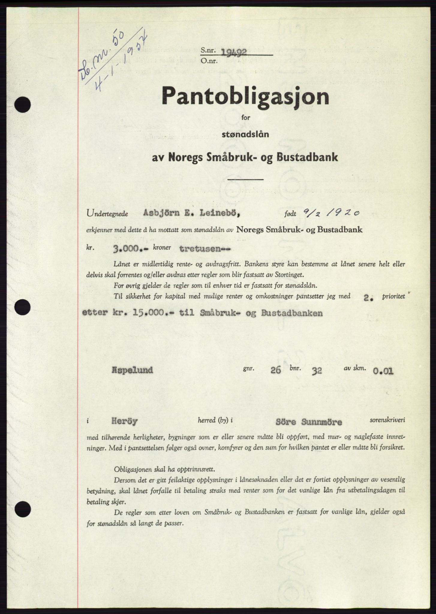 Søre Sunnmøre sorenskriveri, AV/SAT-A-4122/1/2/2C/L0124: Mortgage book no. 12B, 1953-1954, Diary no: : 50/1954