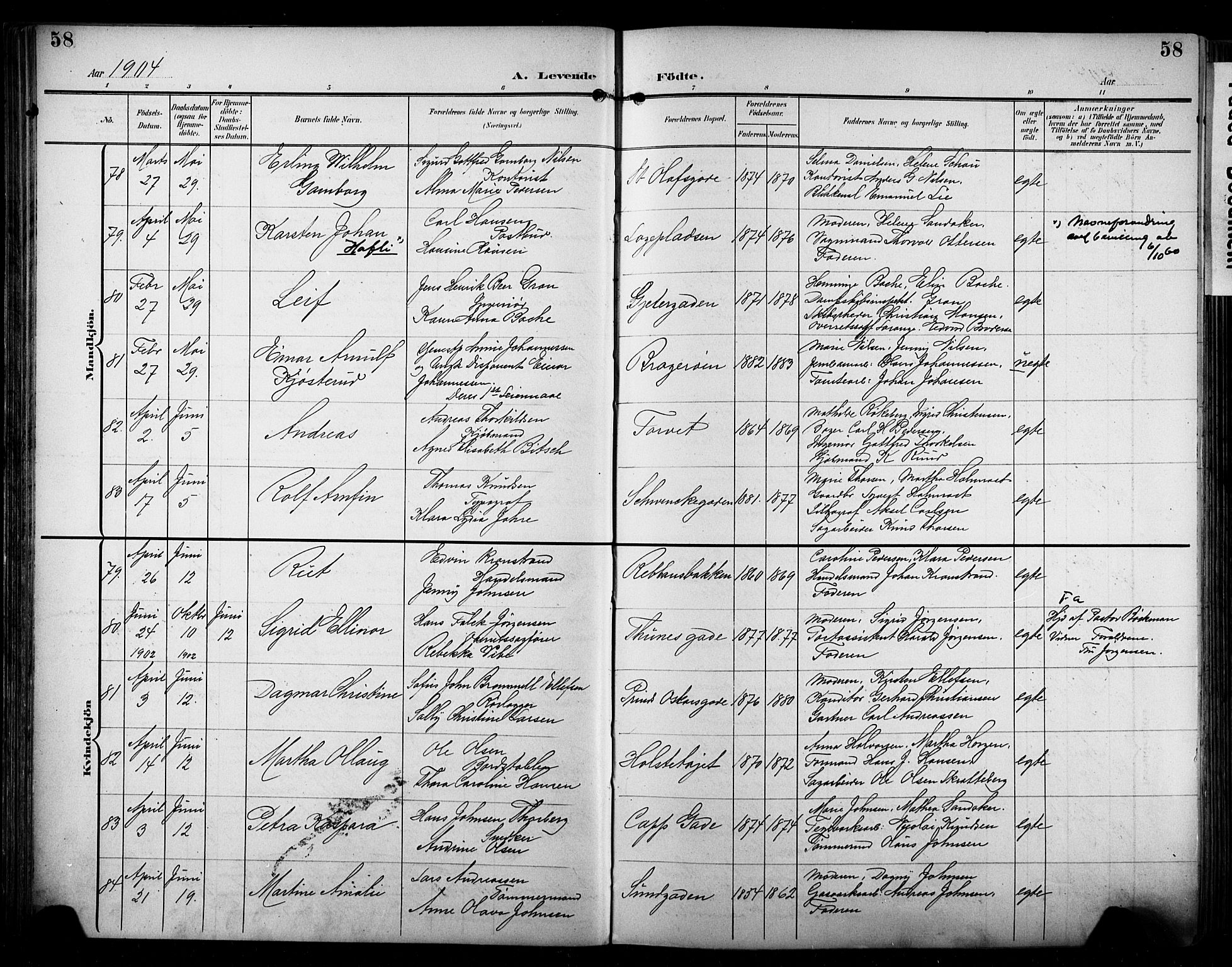 Bragernes kirkebøker, AV/SAKO-A-6/F/Fb/L0009: Parish register (official) no. II 9, 1902-1911, p. 58