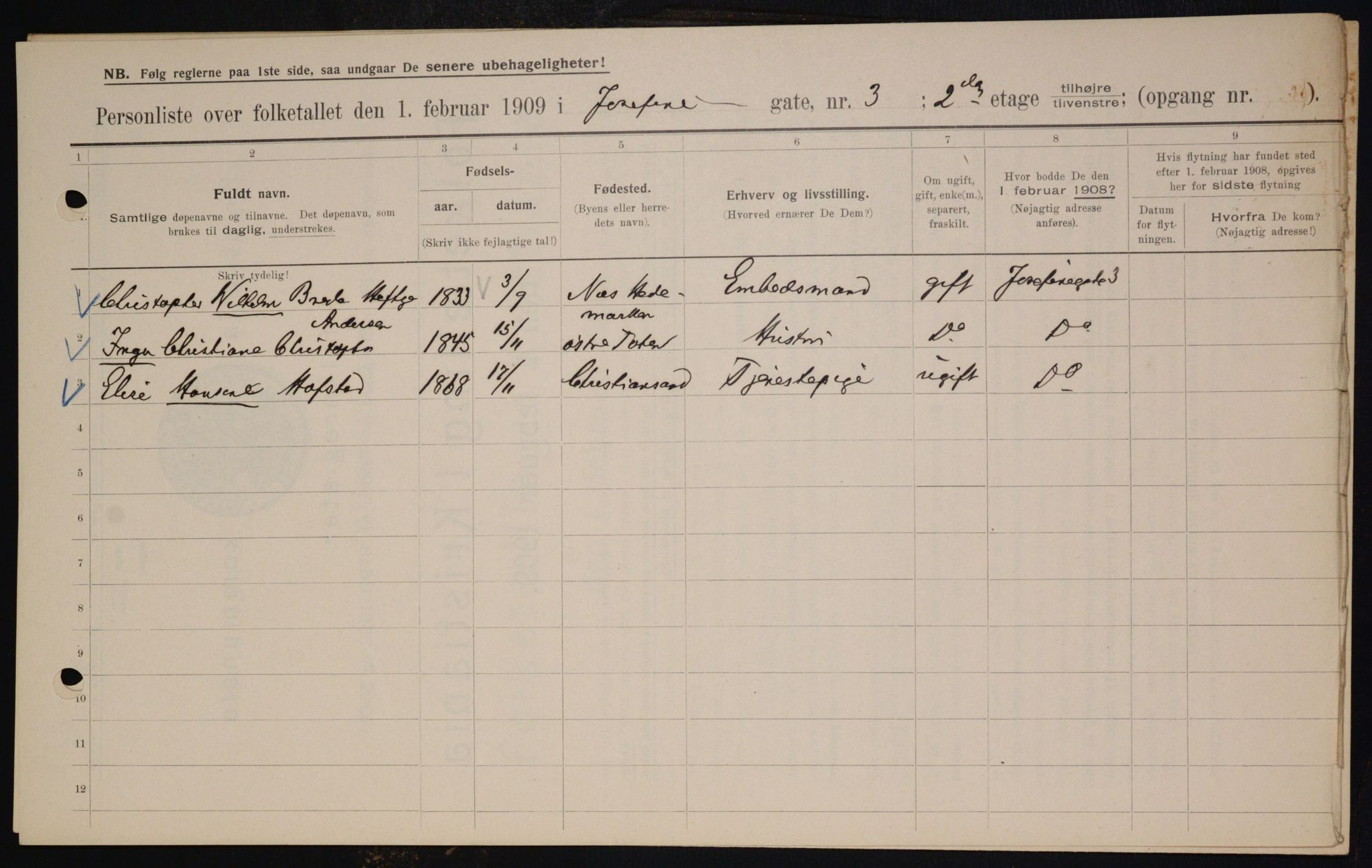 OBA, Municipal Census 1909 for Kristiania, 1909, p. 43222