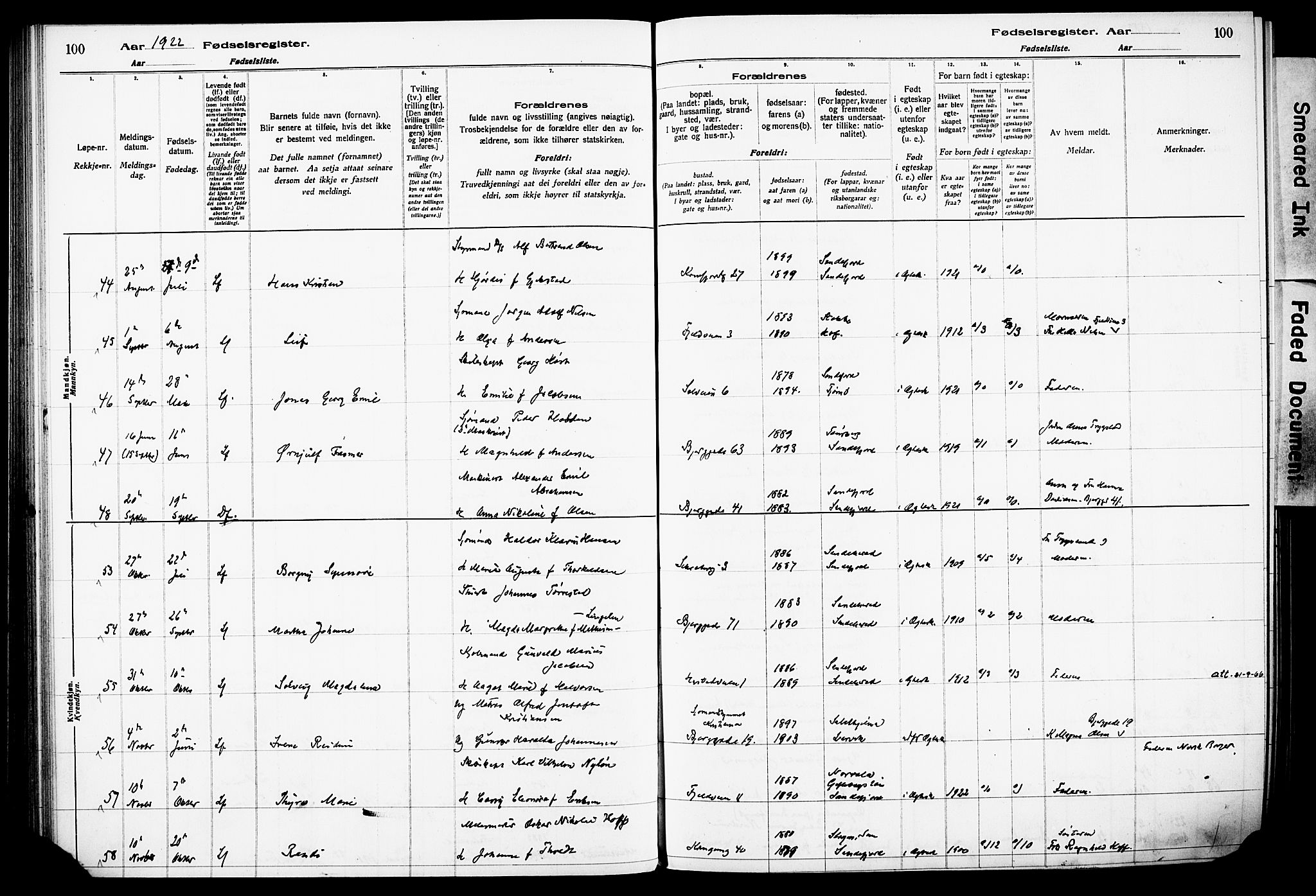 Sandefjord kirkebøker, SAKO/A-315/J/Ja/L0001: Birth register no. 1, 1916-1932, p. 100