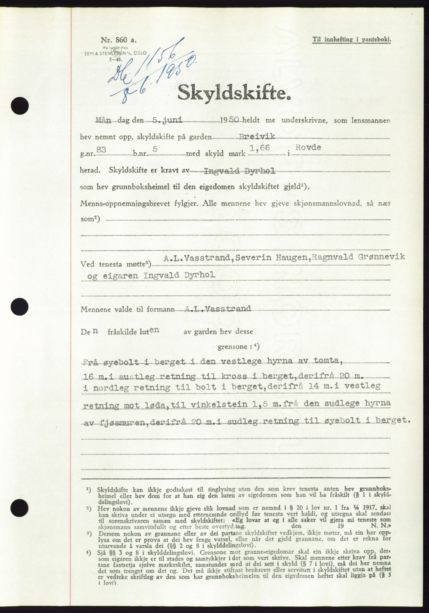 Søre Sunnmøre sorenskriveri, SAT/A-4122/1/2/2C/L0087: Mortgage book no. 13A, 1950-1950, Diary no: : 1156/1950