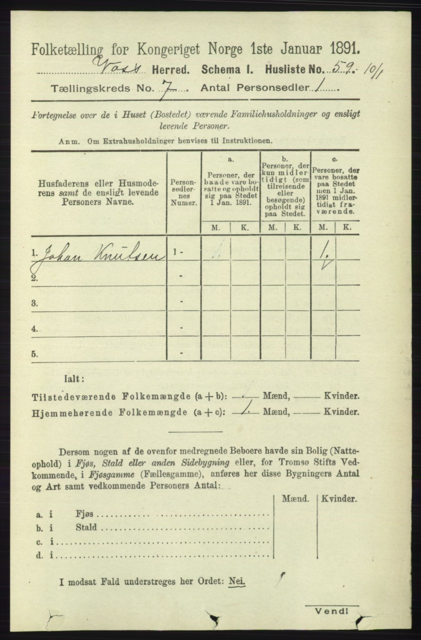 RA, 1891 census for 1235 Voss, 1891, p. 3789