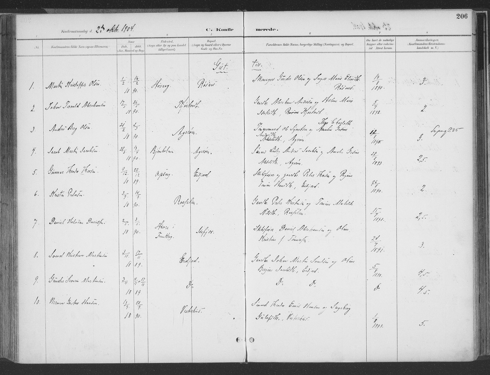 Høvåg sokneprestkontor, AV/SAK-1111-0025/F/Fa/L0006: Parish register (official) no. A 6, 1894-1923, p. 206