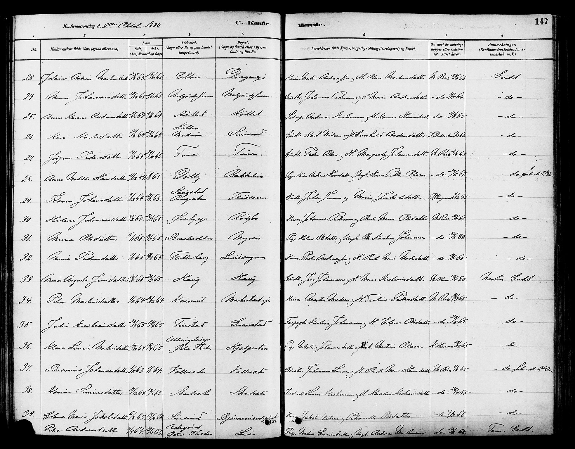 Vestre Toten prestekontor, AV/SAH-PREST-108/H/Ha/Haa/L0009: Parish register (official) no. 9, 1878-1894, p. 147