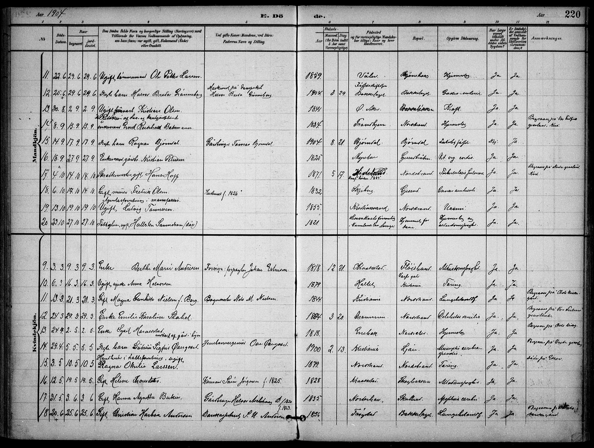 Nordstrand prestekontor Kirkebøker, AV/SAO-A-10362a/F/Fa/L0001: Parish register (official) no. 1, 1900-1914, p. 220