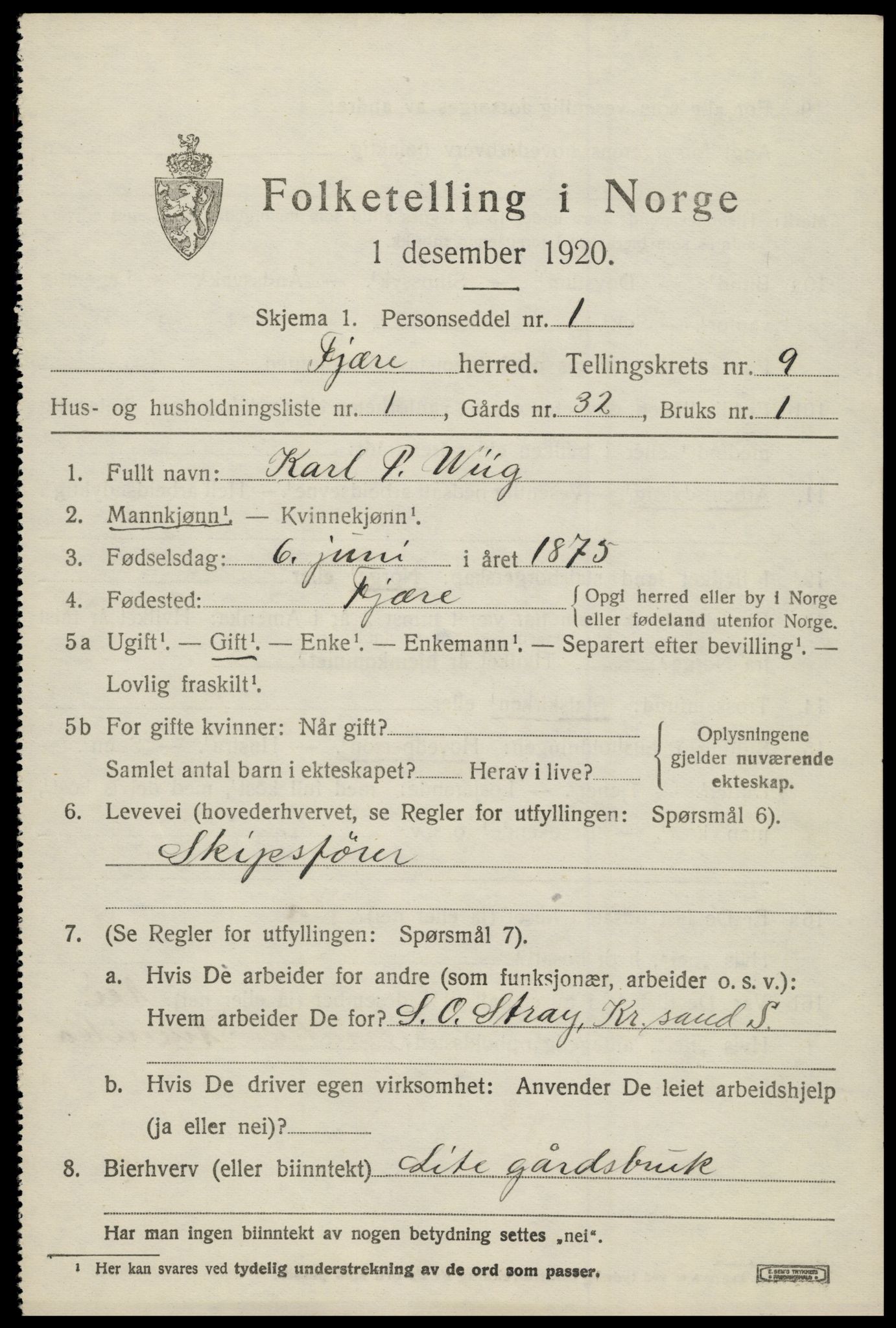 SAK, 1920 census for Fjære, 1920, p. 11199