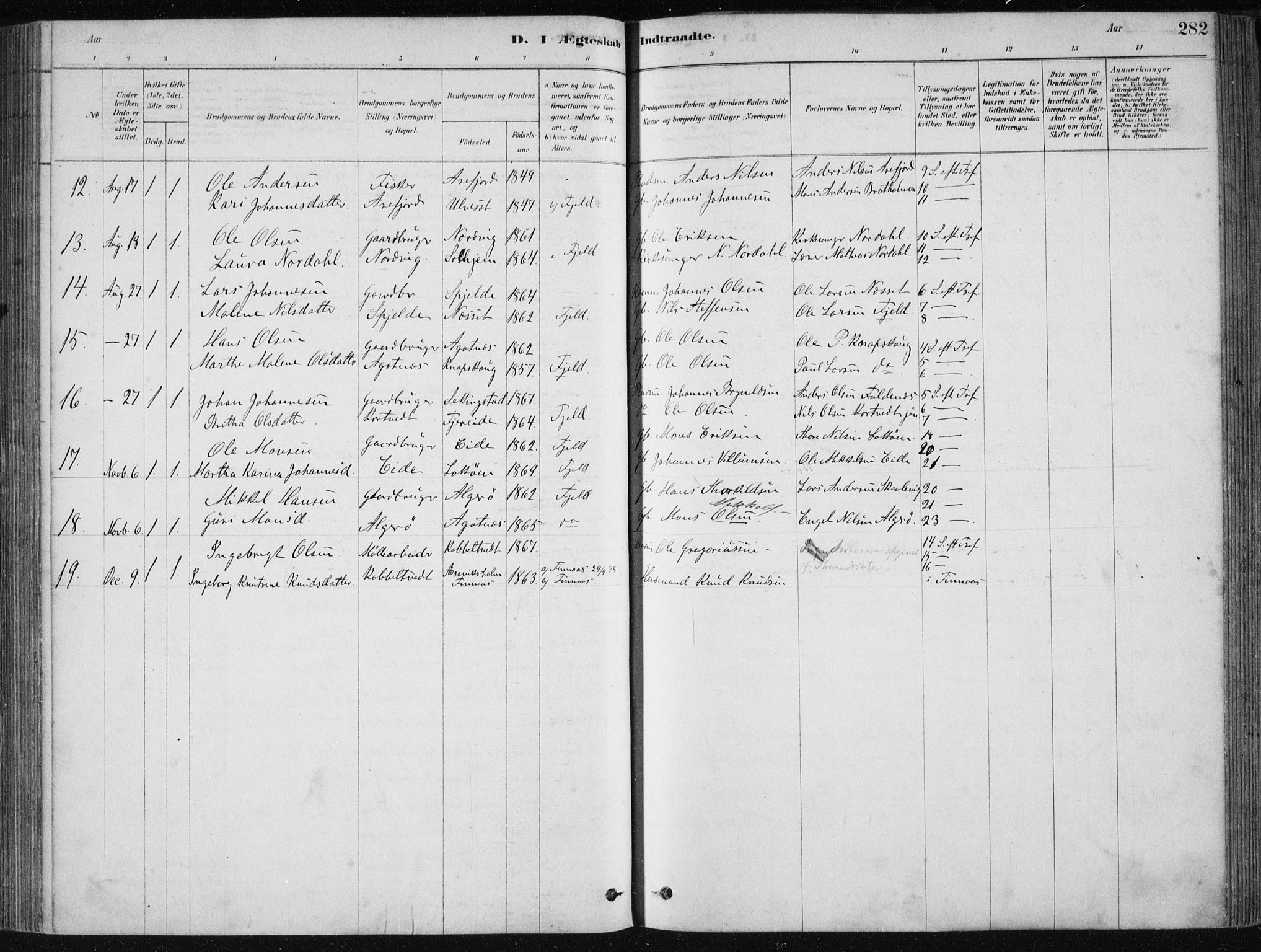 Fjell sokneprestembete, SAB/A-75301/H/Haa: Parish register (official) no. A  8, 1878-1898, p. 282