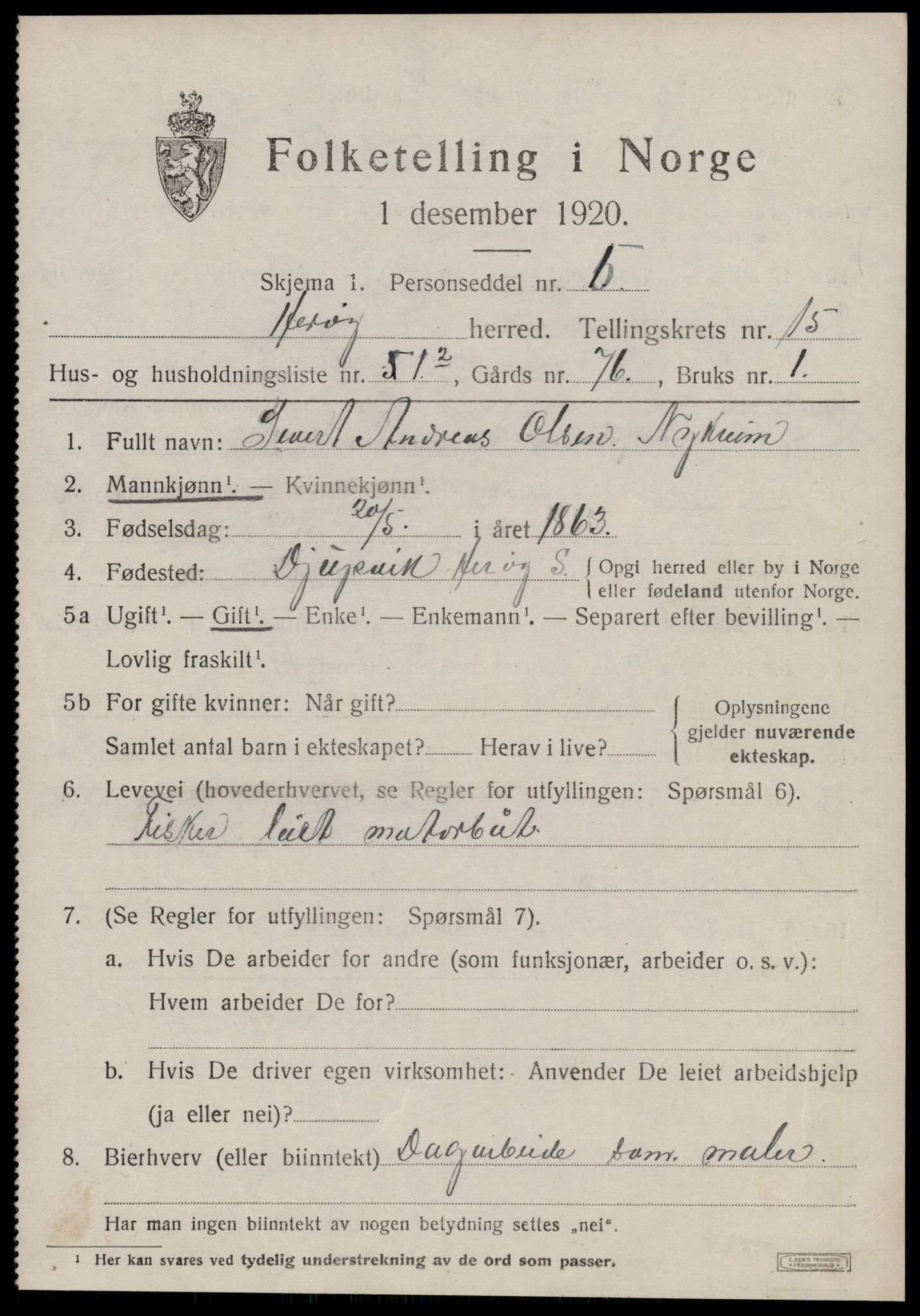 SAT, 1920 census for Herøy (MR), 1920, p. 9395