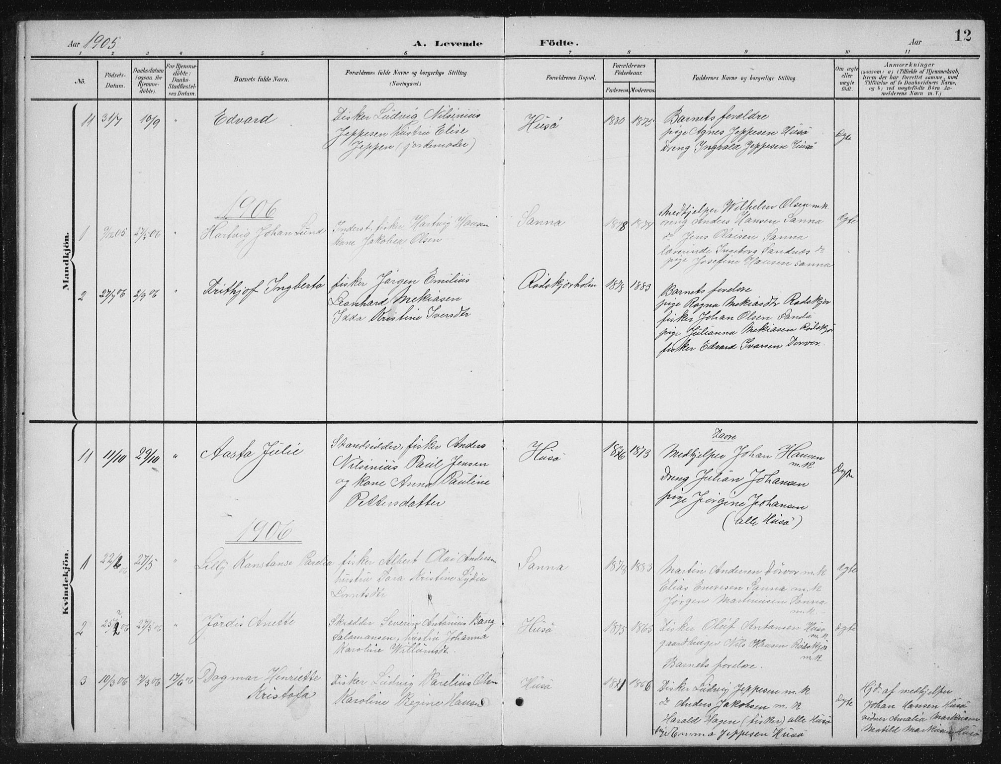 Ministerialprotokoller, klokkerbøker og fødselsregistre - Nordland, SAT/A-1459/840/L0583: Parish register (copy) no. 840C03, 1901-1933, p. 12