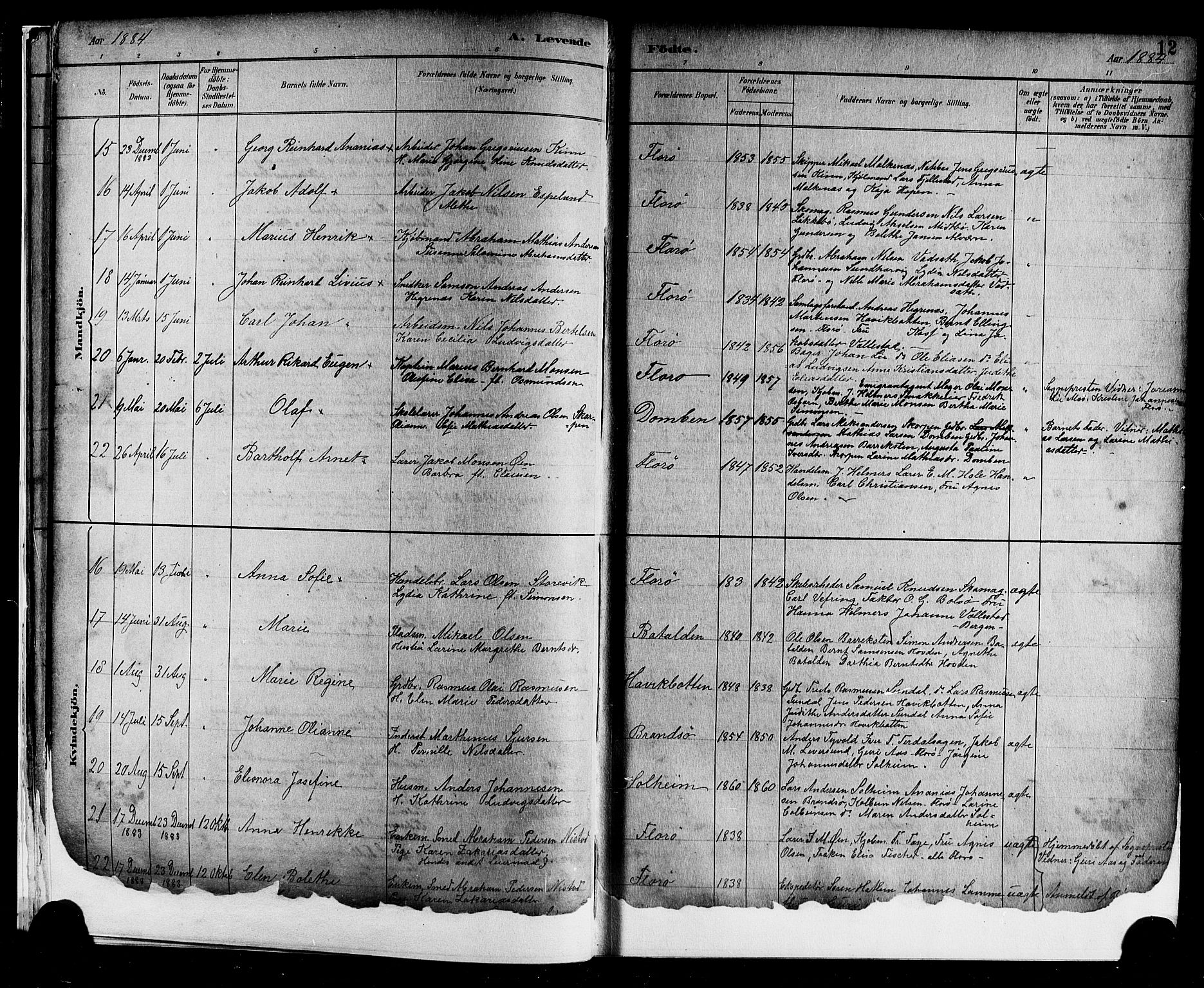 Kinn sokneprestembete, AV/SAB-A-80801/H/Hab/Haba/L0002: Parish register (copy) no. A 2, 1882-1906, p. 12