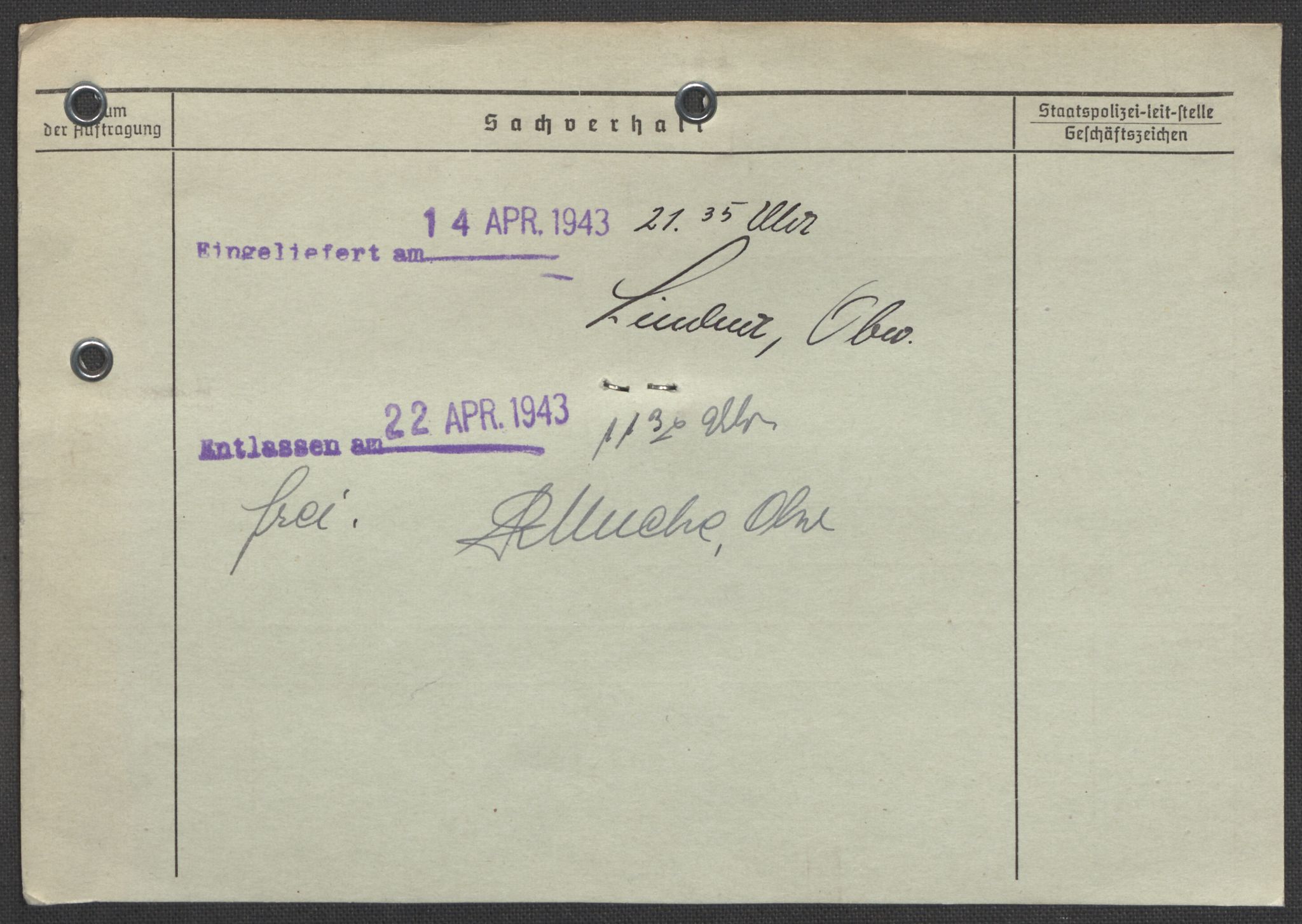 Befehlshaber der Sicherheitspolizei und des SD, RA/RAFA-5969/E/Ea/Eaa/L0003: Register over norske fanger i Møllergata 19: Eng-Hag, 1940-1945, p. 1347