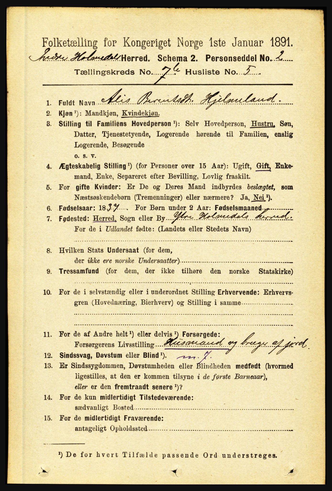 RA, 1891 census for 1430 Indre Holmedal, 1891, p. 3058